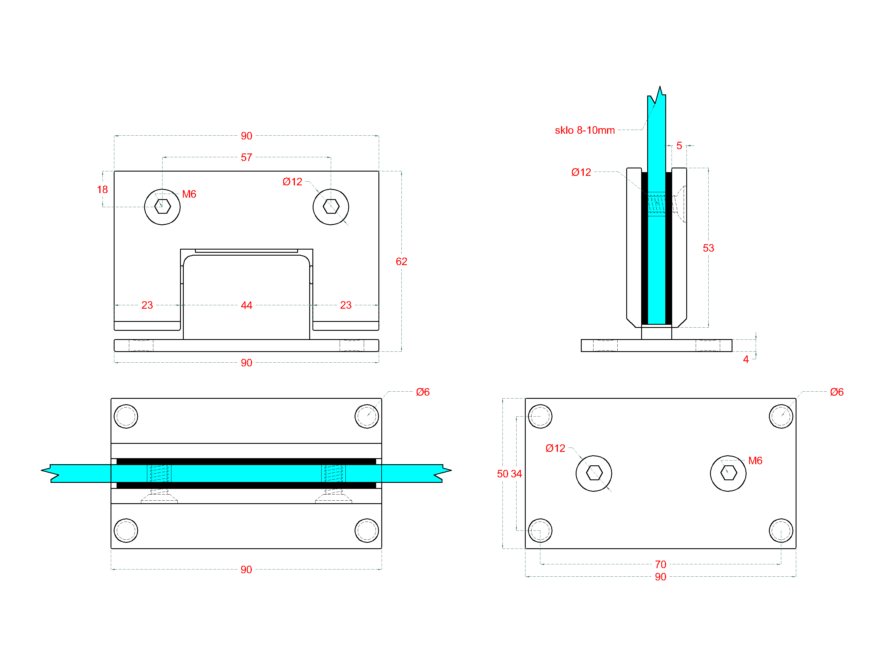 Závesna dverový systém medzi stenu a sklo, AISI 304