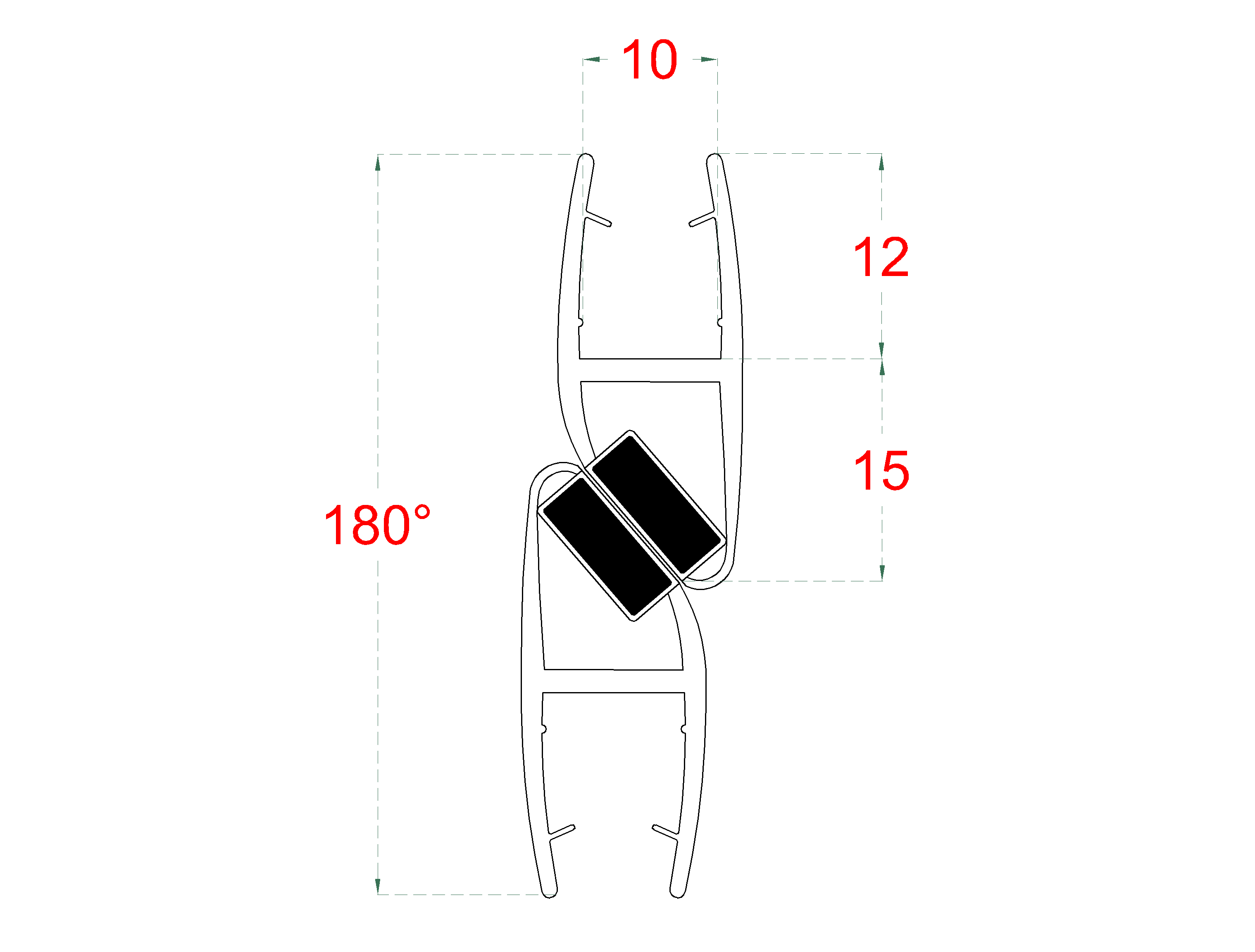 Plastové tesnenia magnetické, 180°, L = 2200 mm