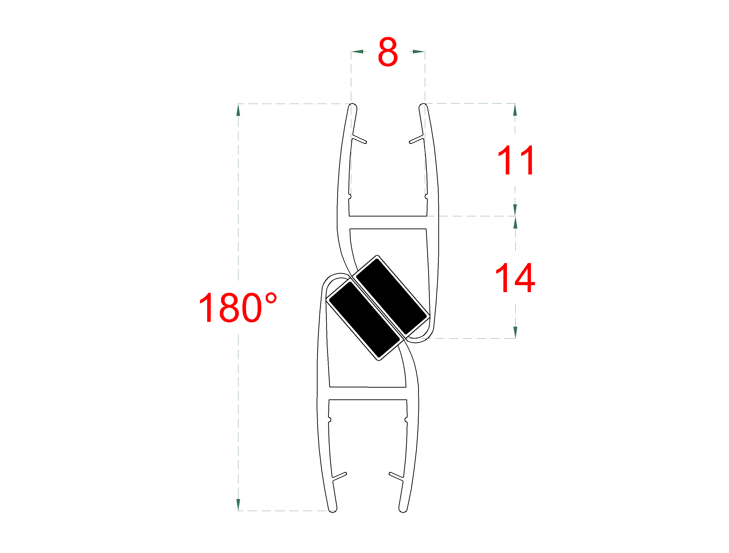 Plastové tesnenia magnetické, 180°, L = 2200 mm