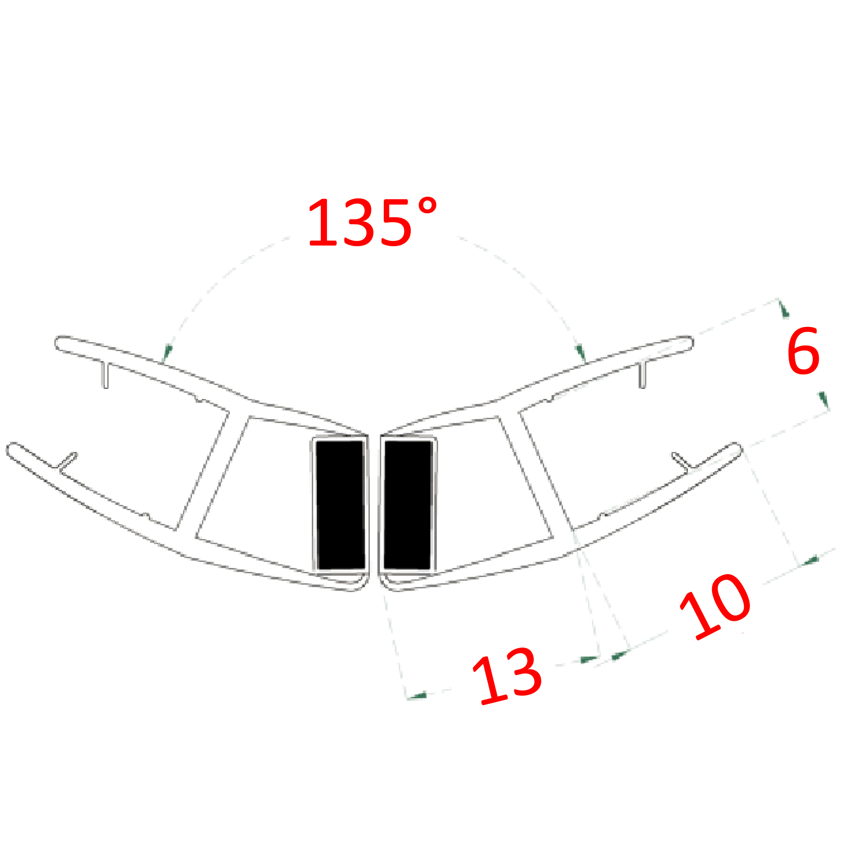 Plastové tesnenia magnetické, sklo 6 mm, 135°, L = 2200 mm