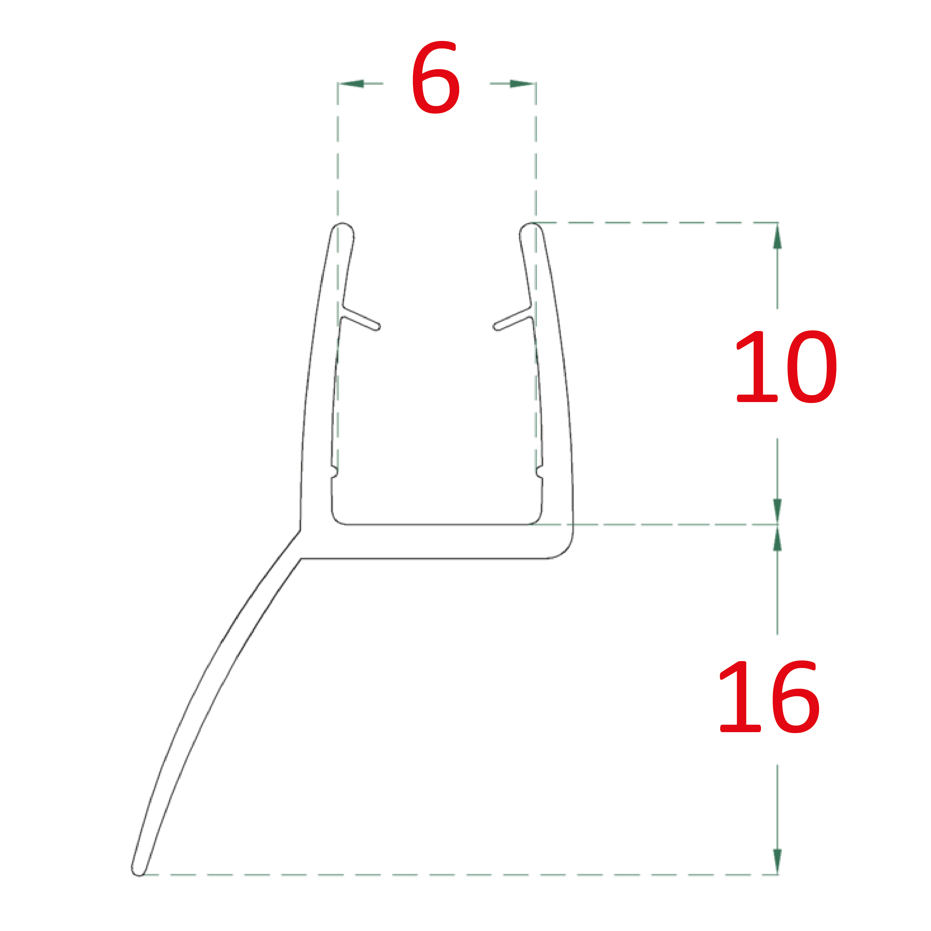 Plastové tesnenie na sklo 6 mm, L = 2200 mm