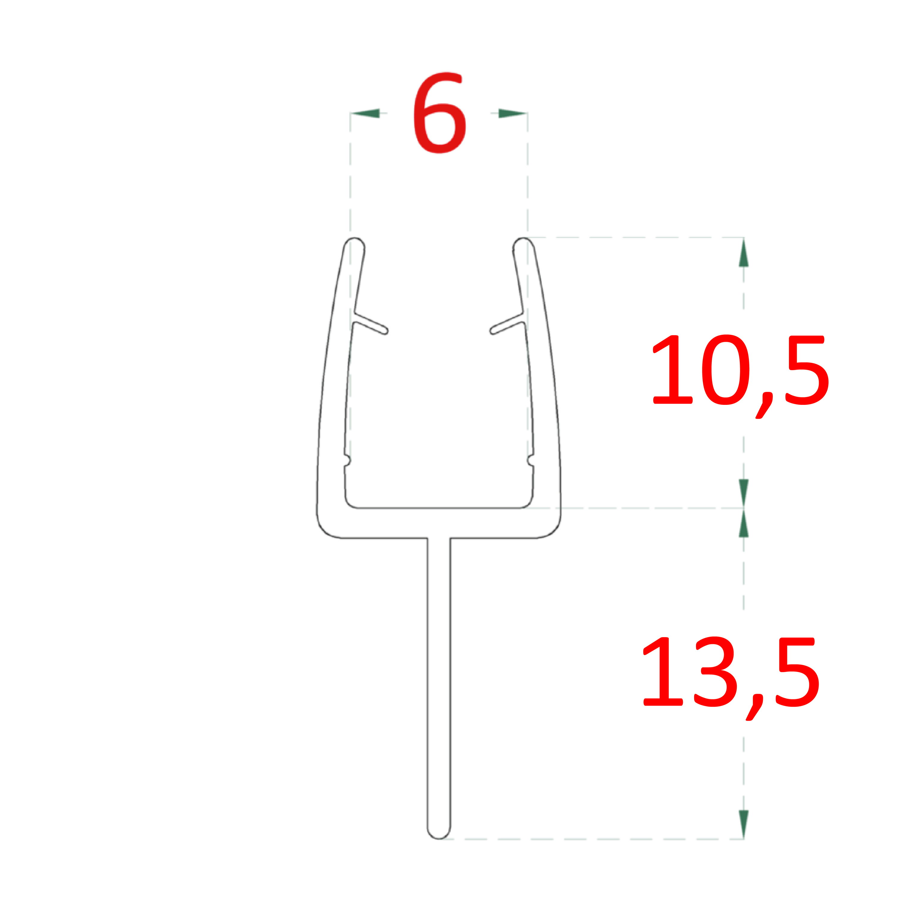 Plastové tesnenie na sklo 6 mm, L = 2200 mm