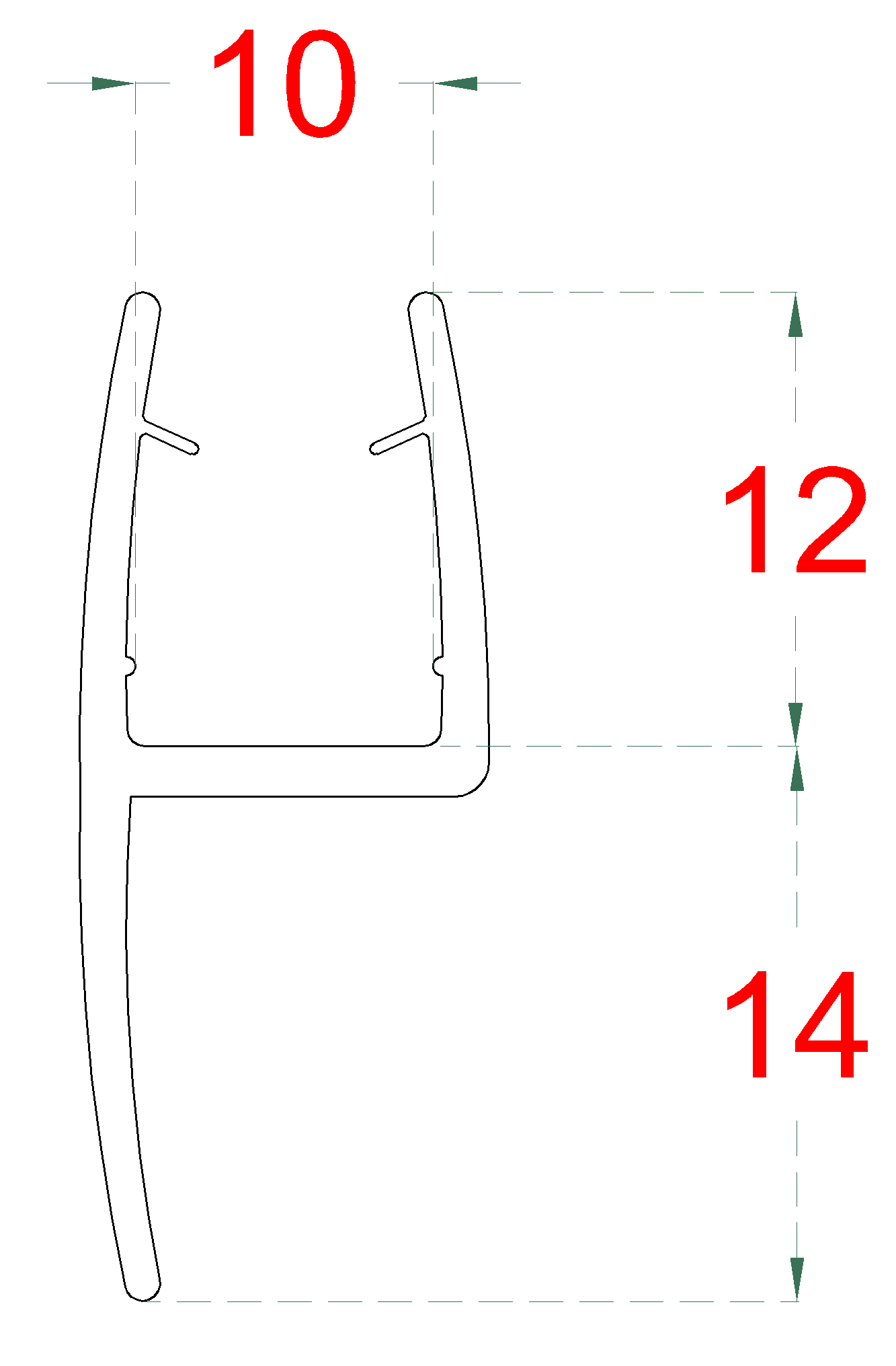 Plastové tesnenie na sklo 10 mm, L = 2200 mm