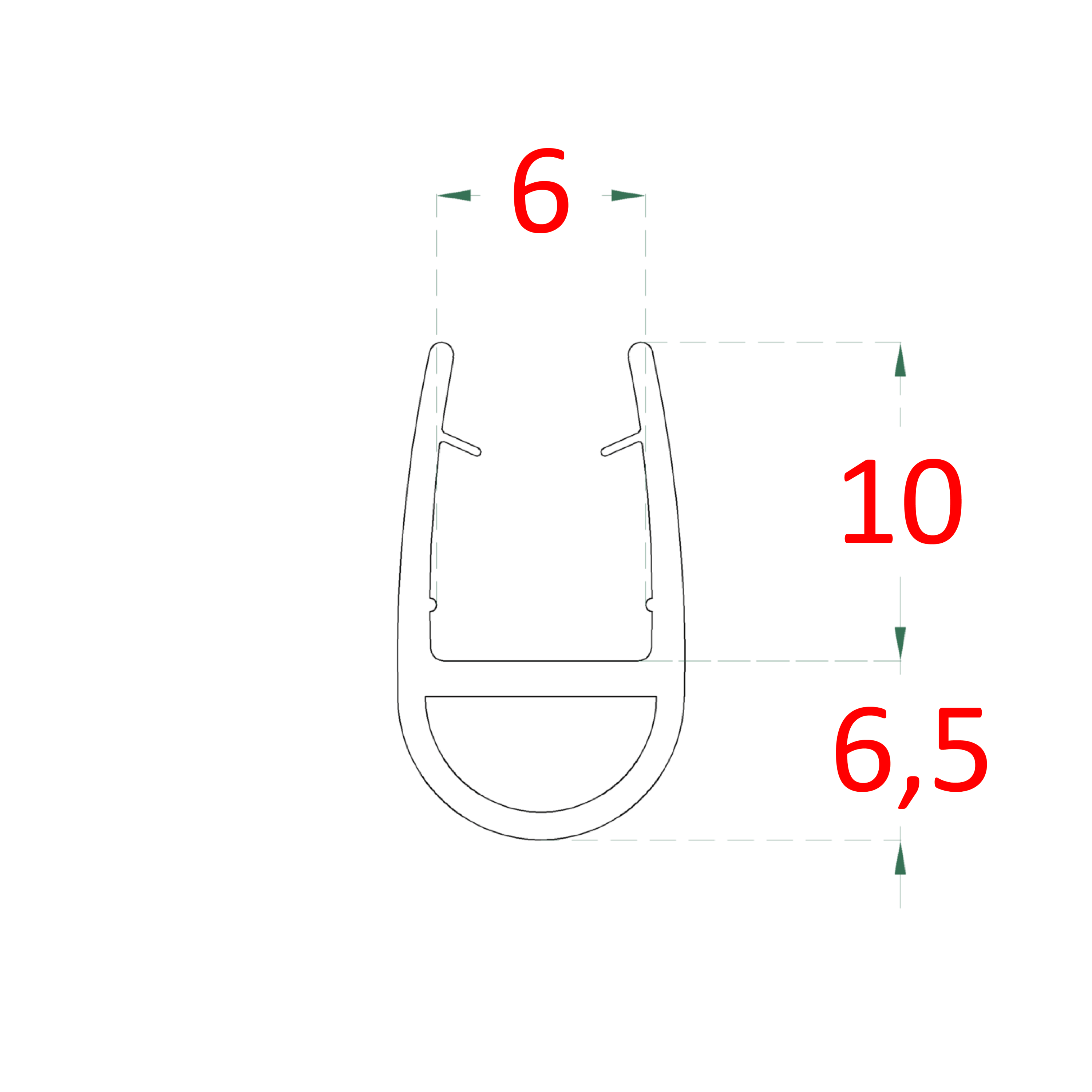 Plastové tesnenie na sklo 6 mm, L = 2200 mm