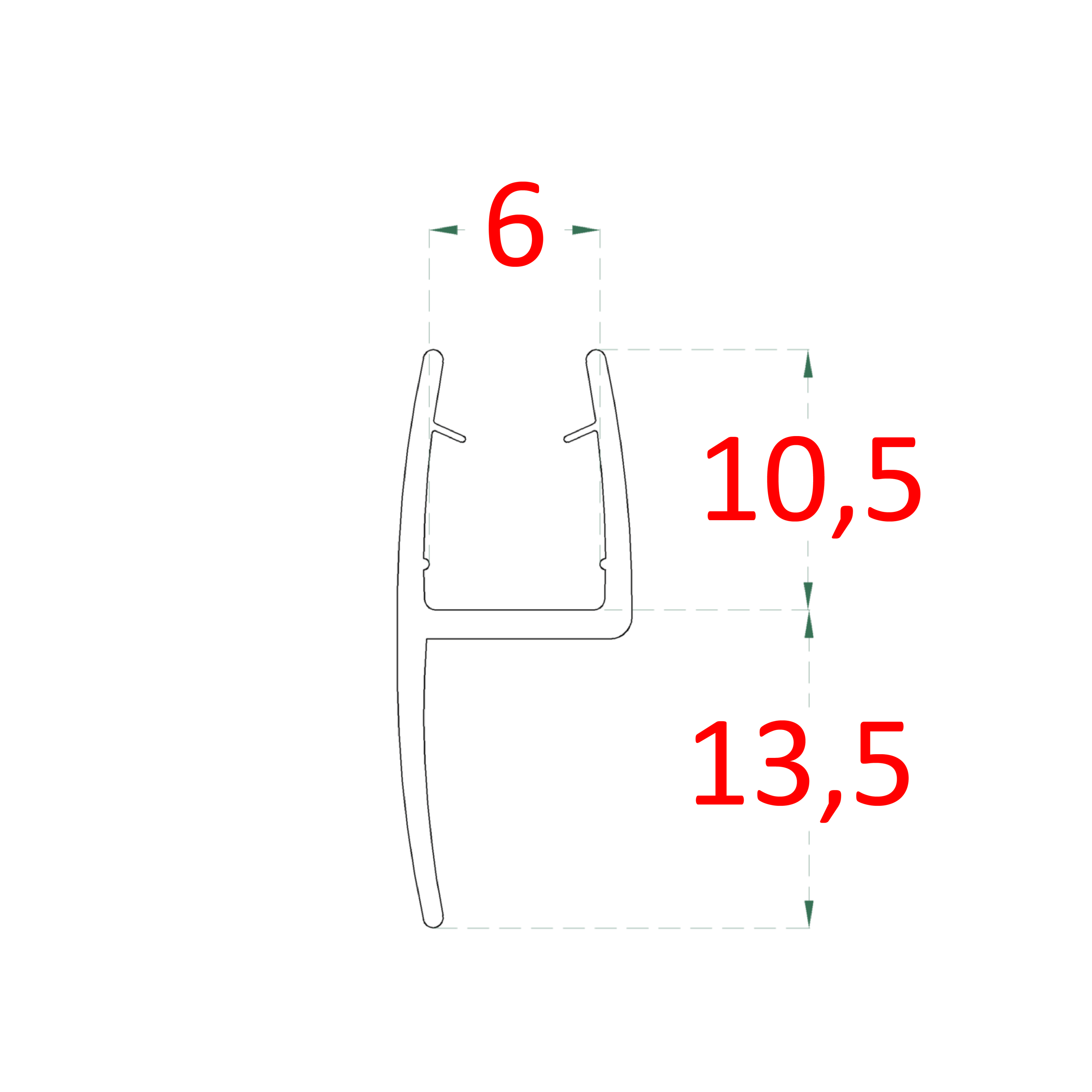 Plastové tesnenie na sklo 6 mm, L = 2200 mm