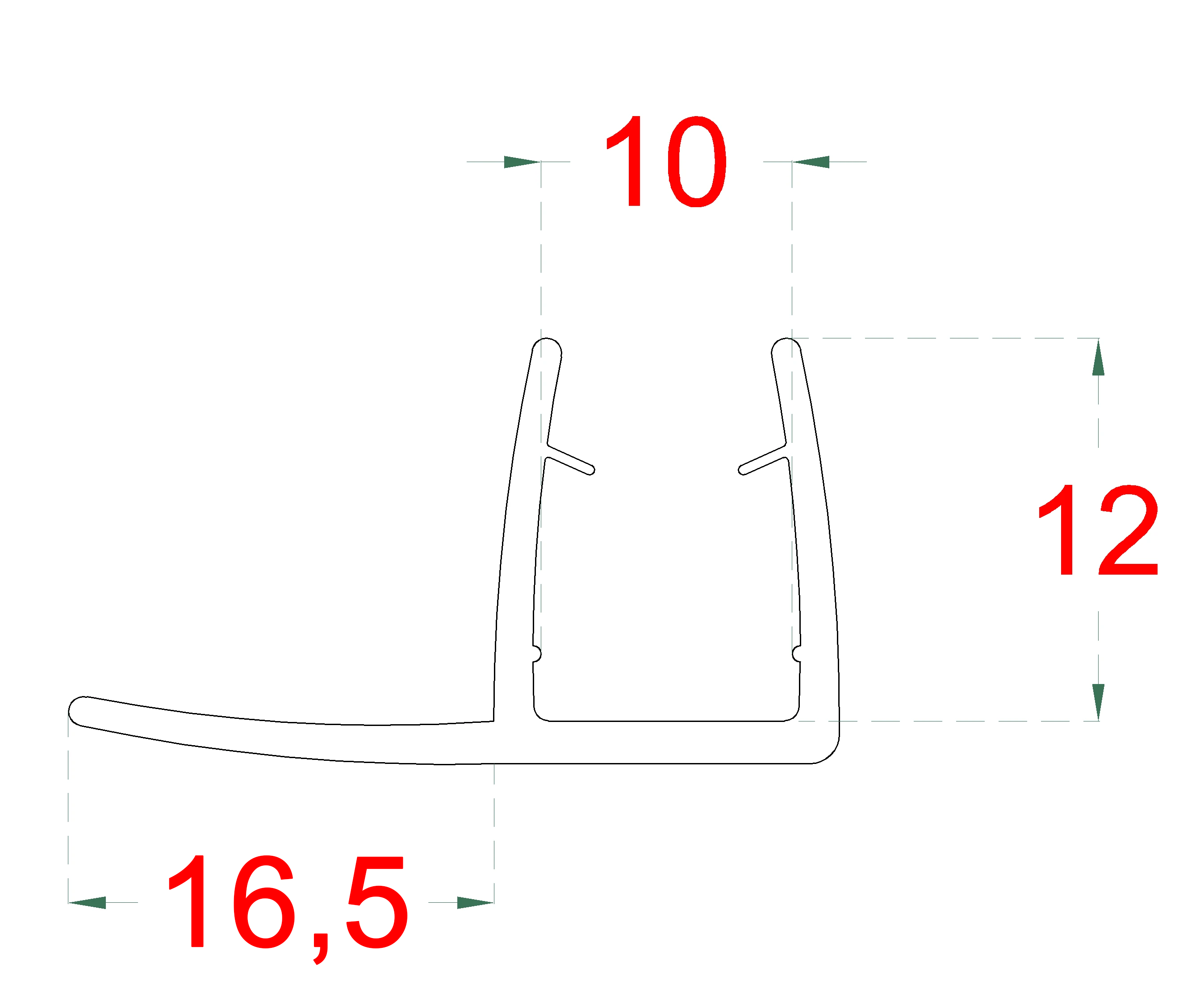 Plastové tesnenie na sklo 10 mm, L = 2200 mm