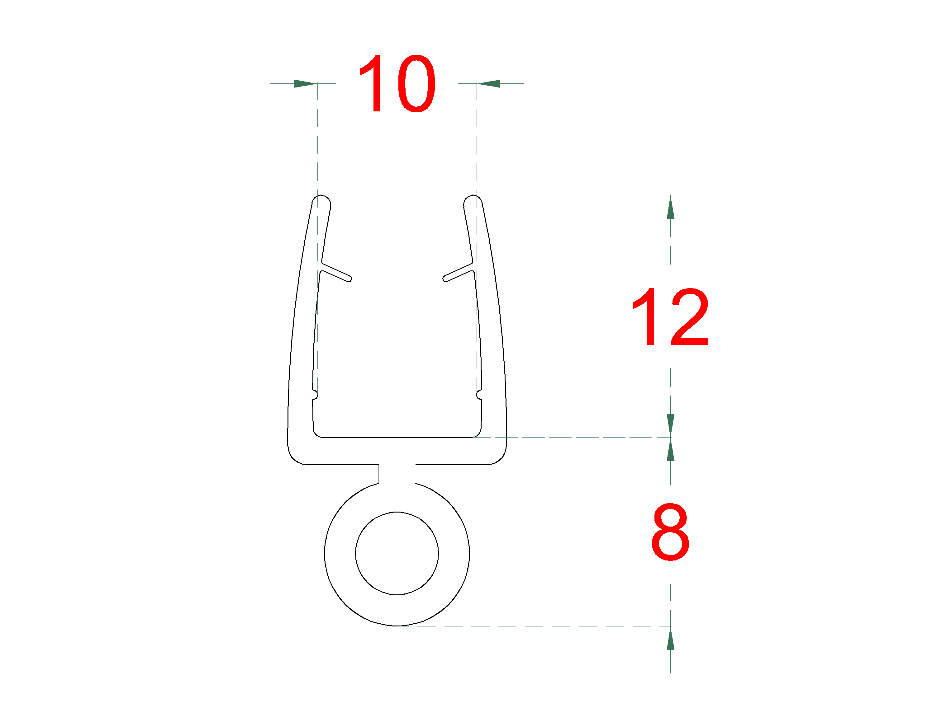 Plastové tesnenie na sklo 10 mm, L = 2200 mm