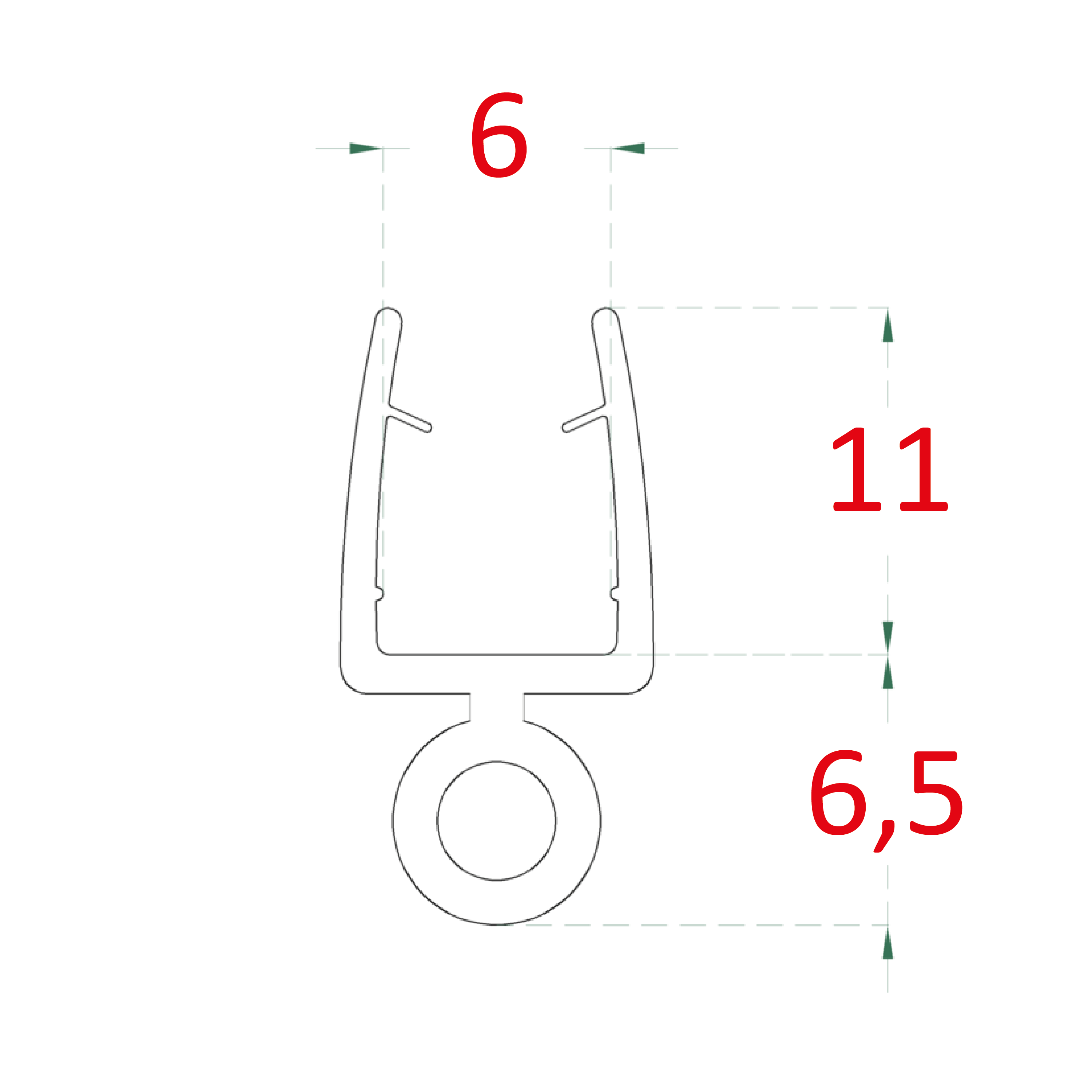 Plastové tesnenie na sklo 6 mm, L = 2200 mm