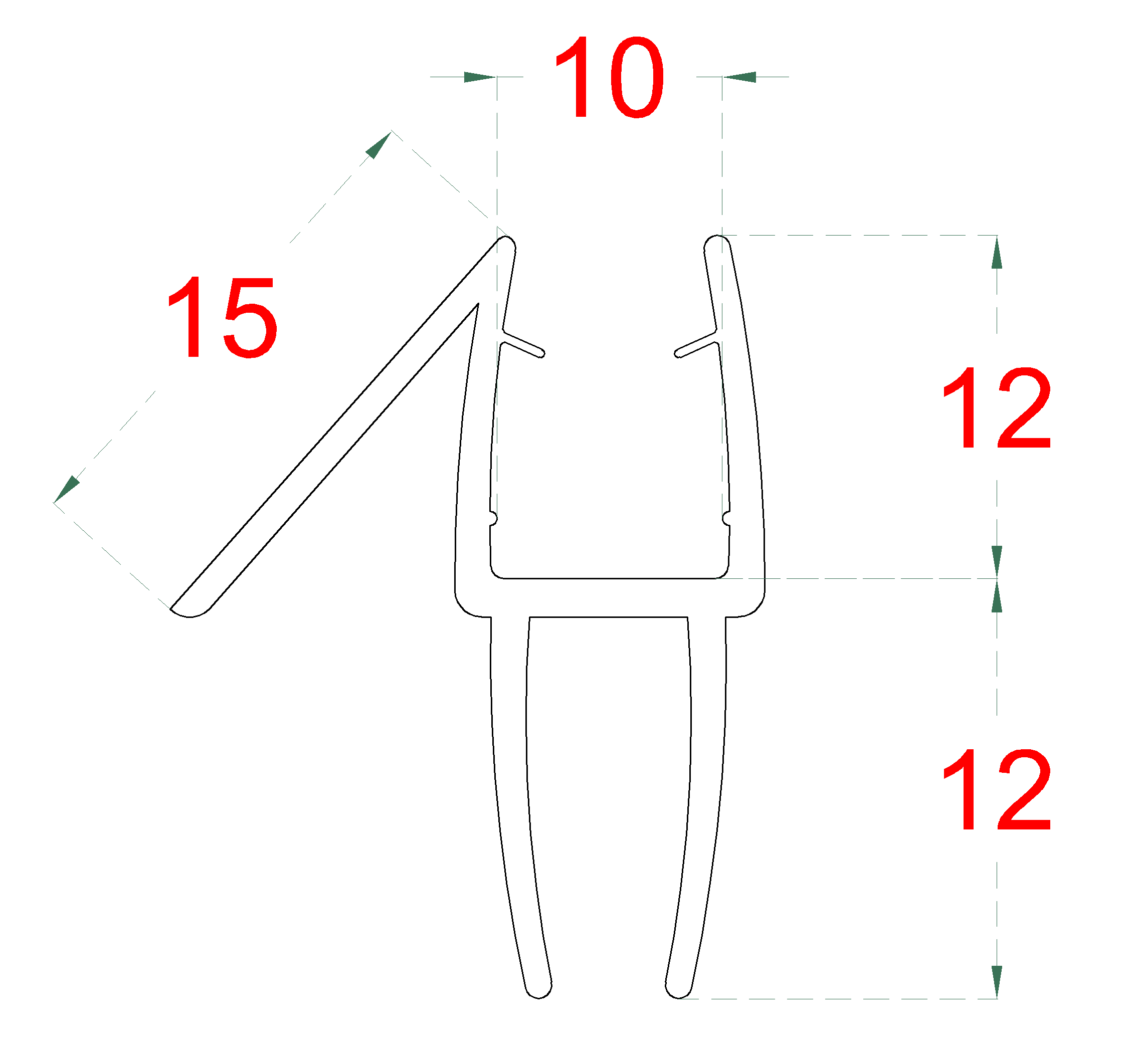 Plastové tesnenie na sklo 10 mm, L = 2200 mm