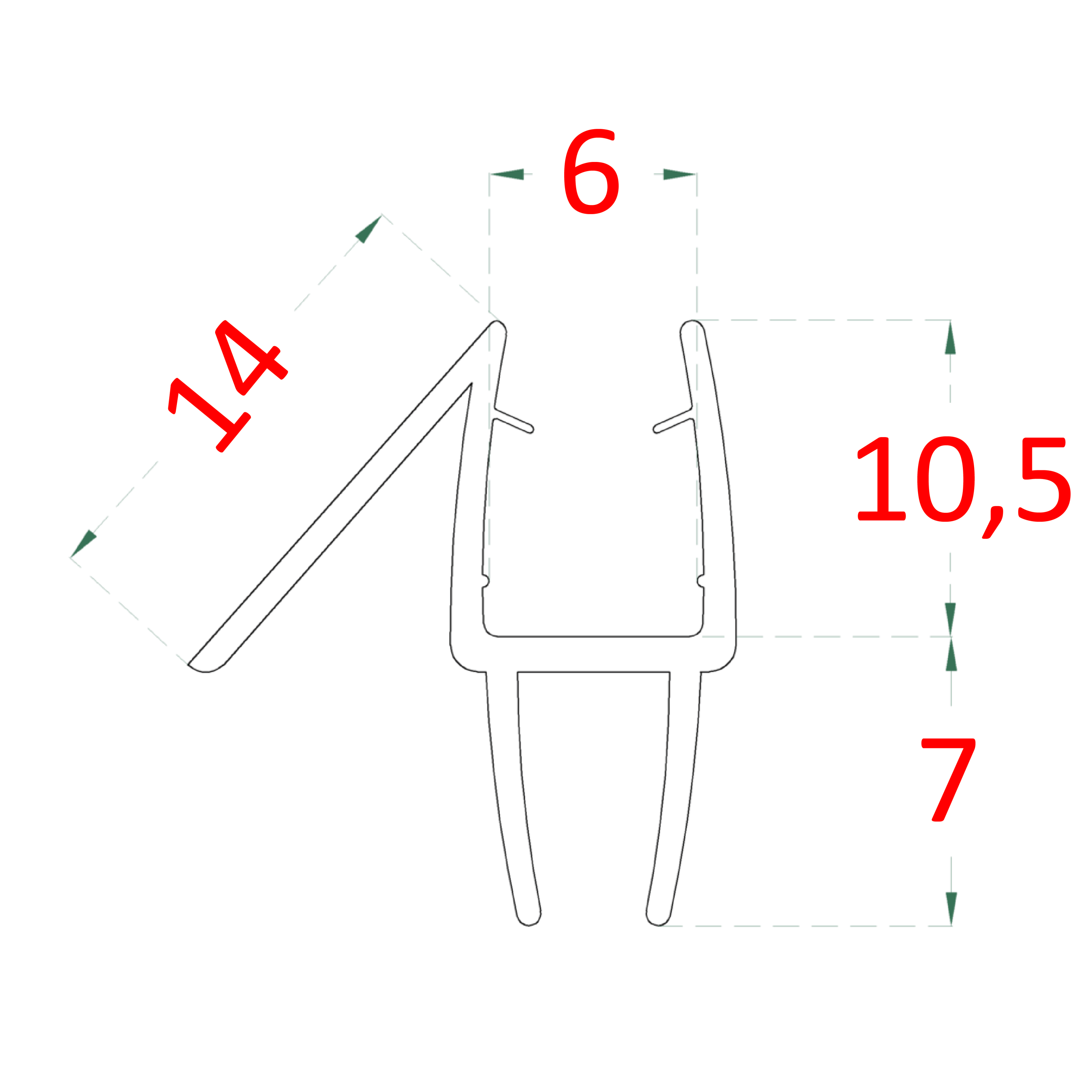 Plastové tesnenie na sklo 6 mm, L = 2200 mm