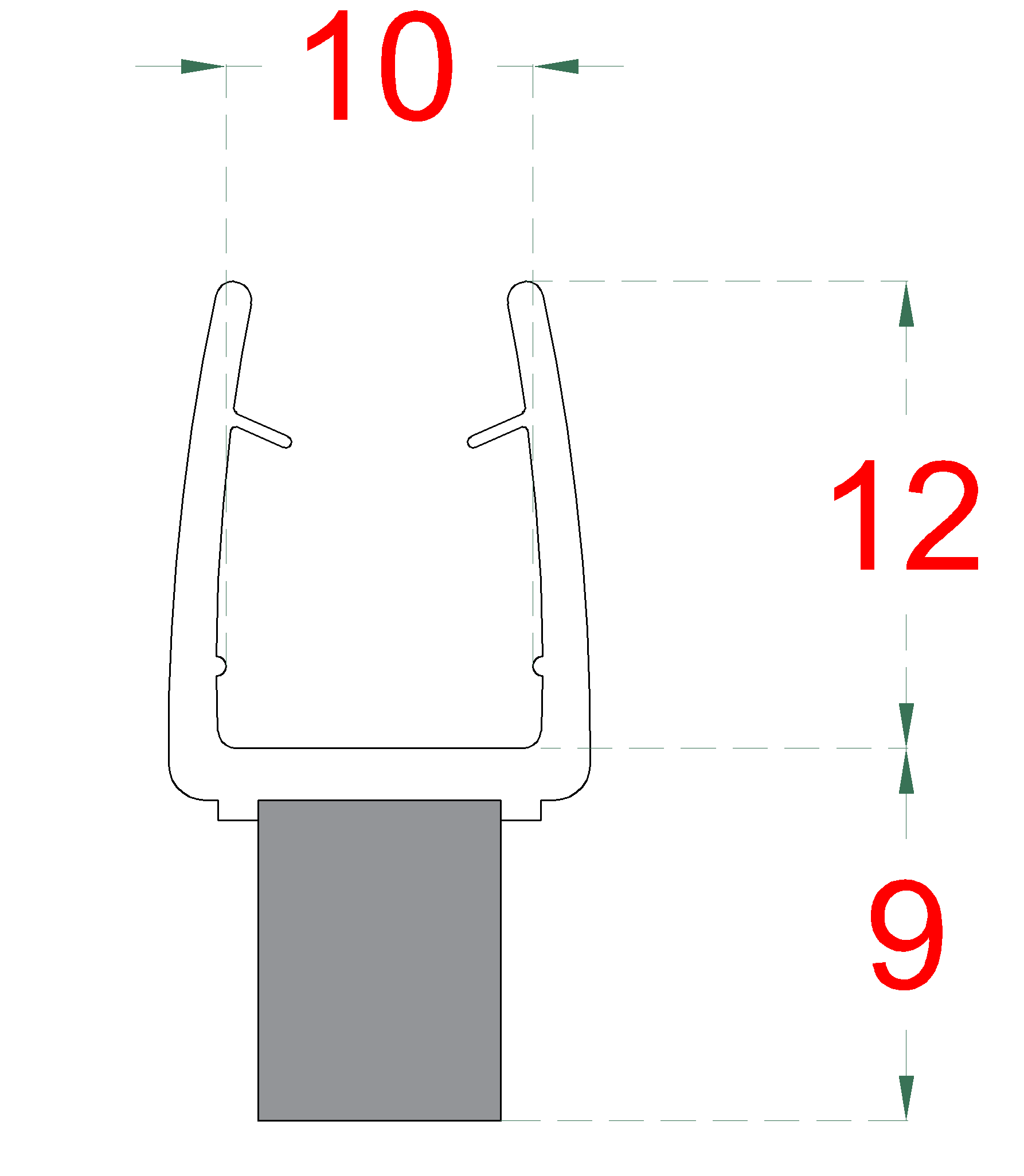 Plastové tesnenie na sklo 10 mm, L = 2200 mm
