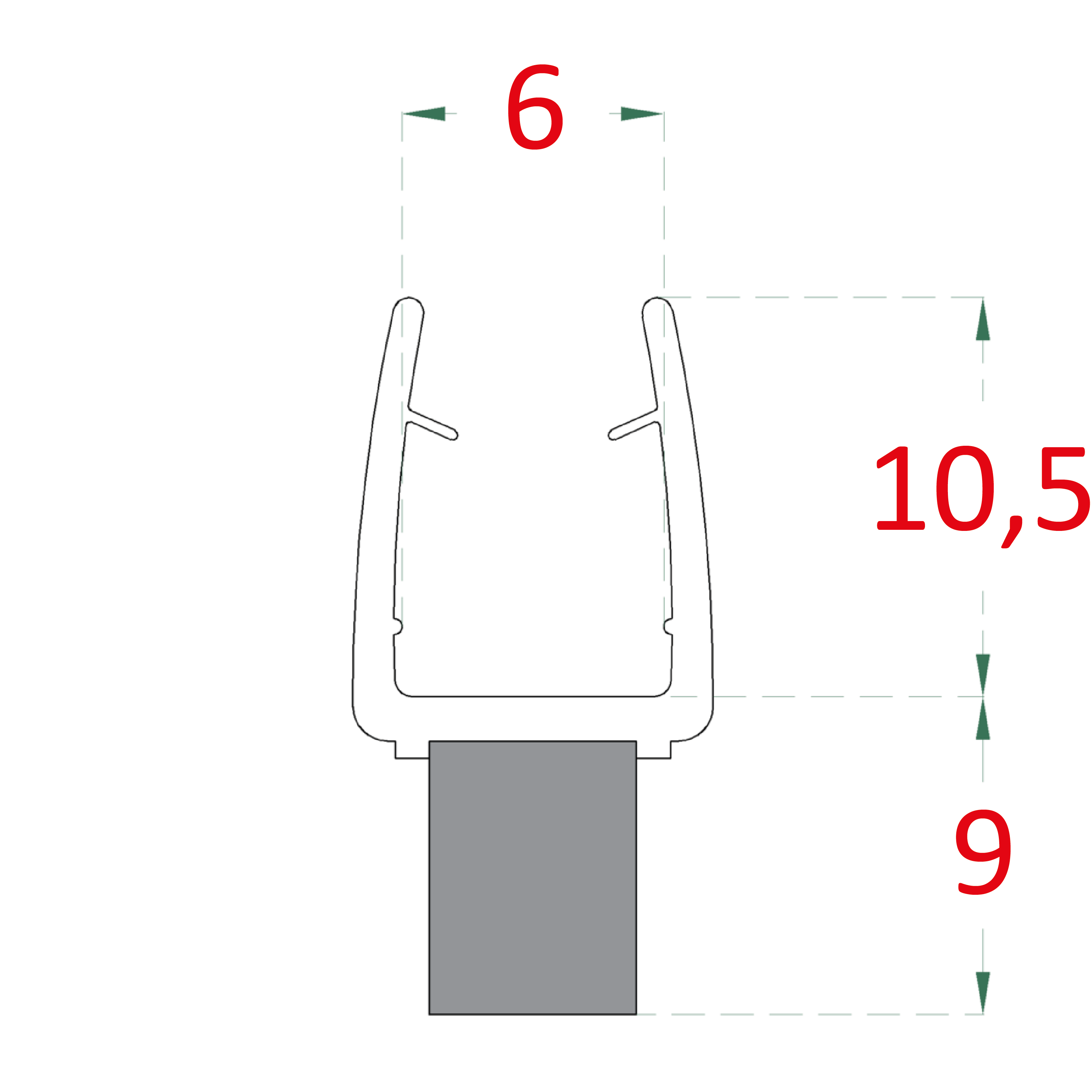 Plastové tesnenie na sklo 6 mm, L = 2200 mm