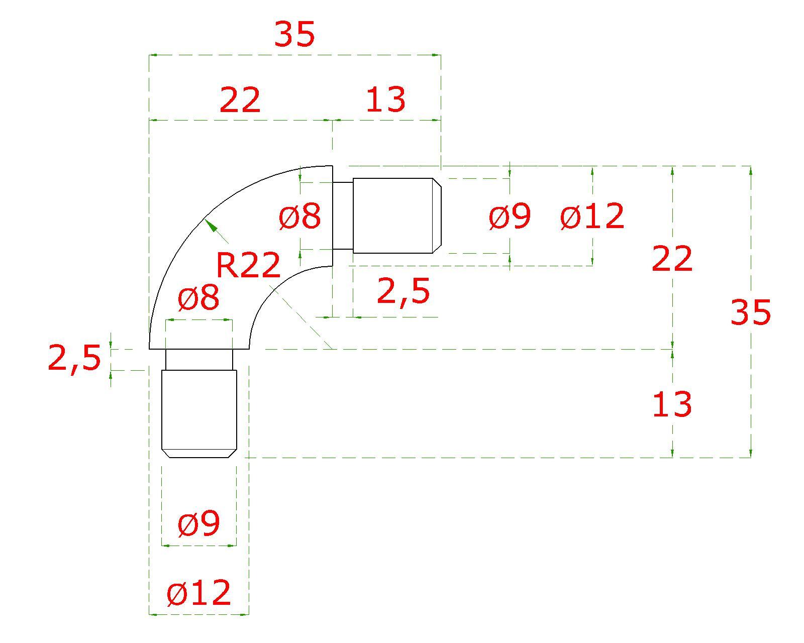 Spoj oblúkový 90° na trubku ø 12 mm, AISI 304