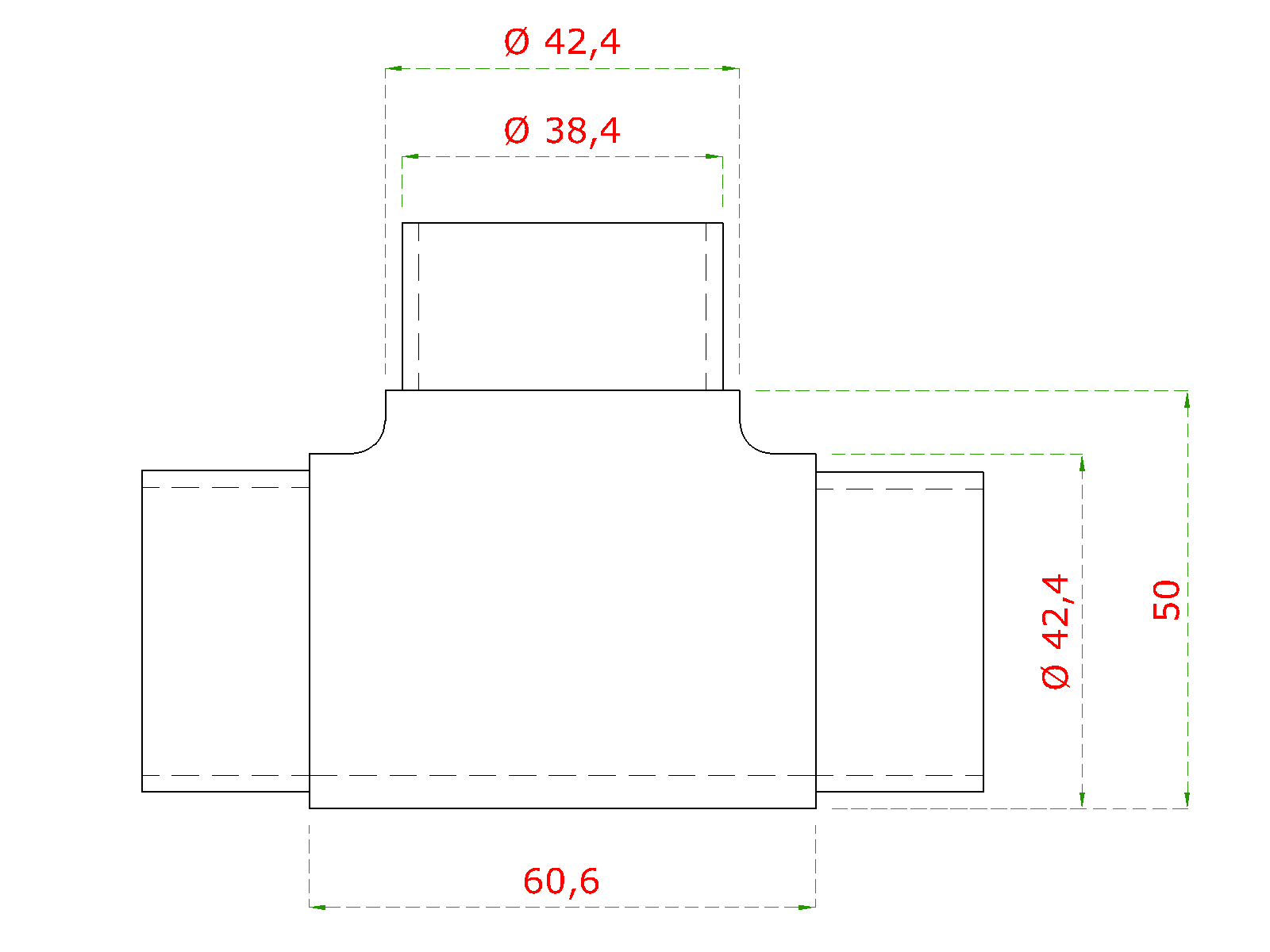 Spojka T-kus na trubku ø 42,4 mm, brúsená AISI 304