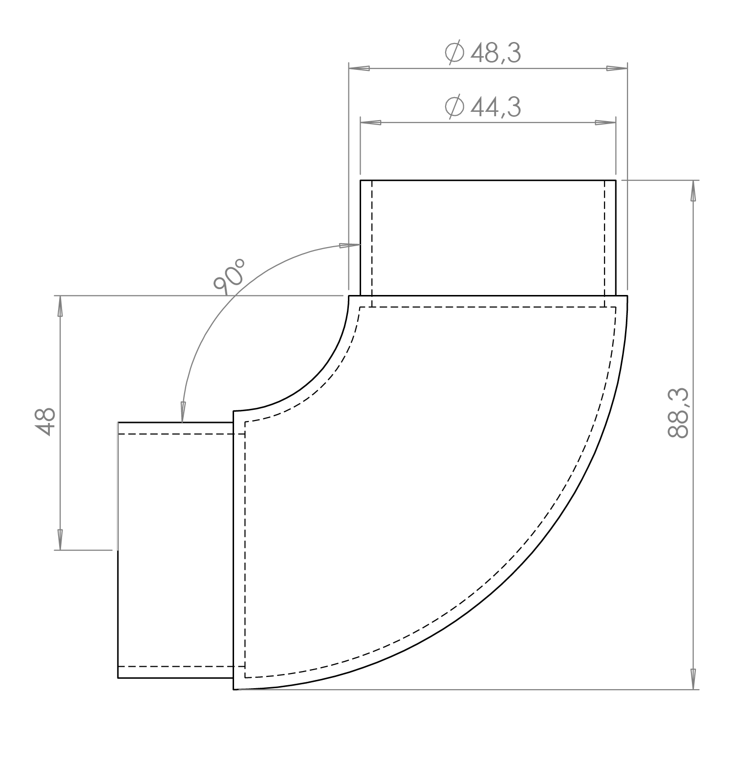 Spojka oblúková na trubku ø 48,3 mm, brúsená AISI 304
