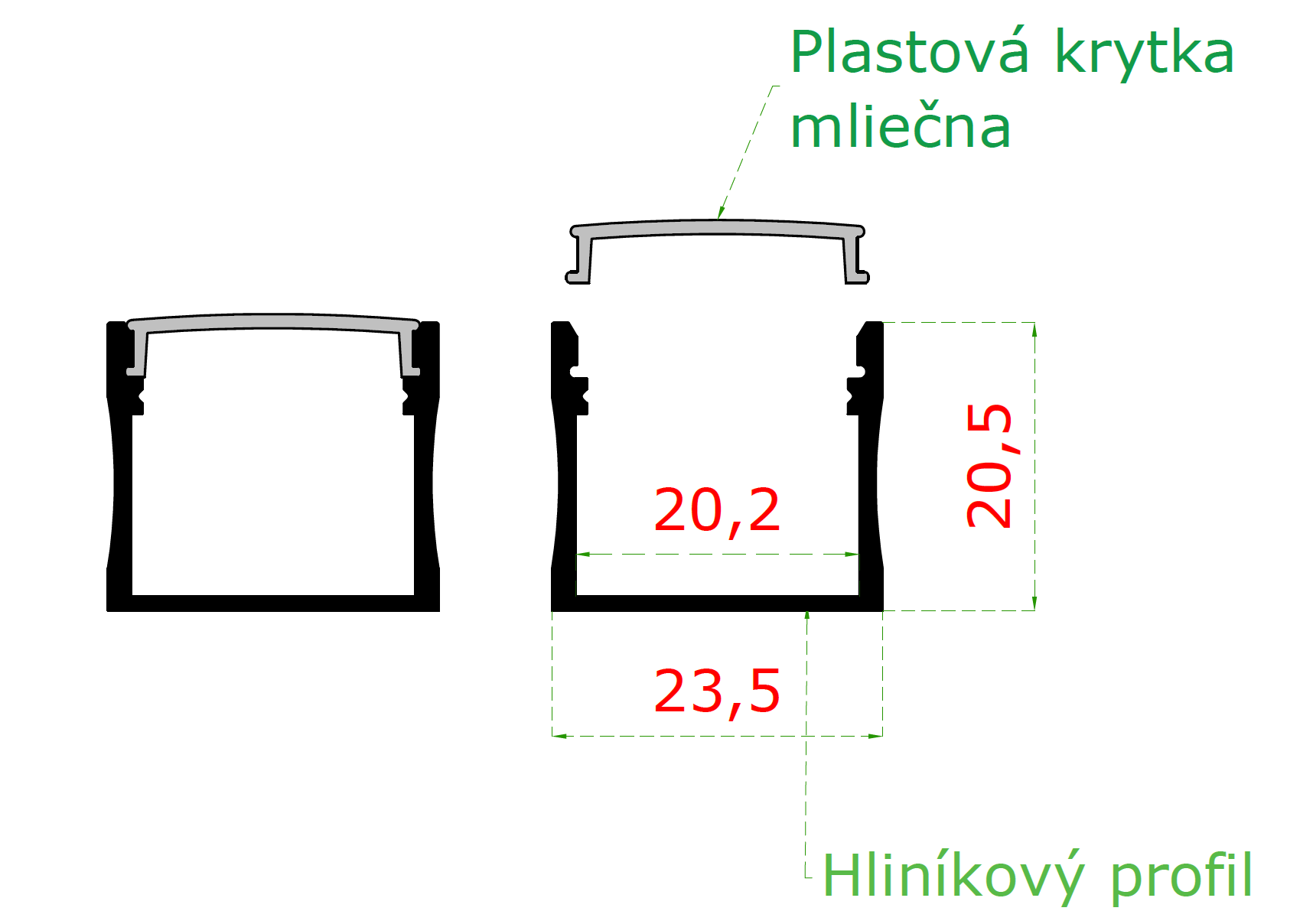 Profil L = 1250 mm, lepiaca páska pre LED madlo