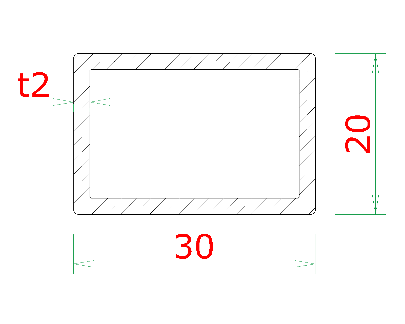 Profil 30 x 20 x 2 x 6000 mm, brúsená nerez AISI 304