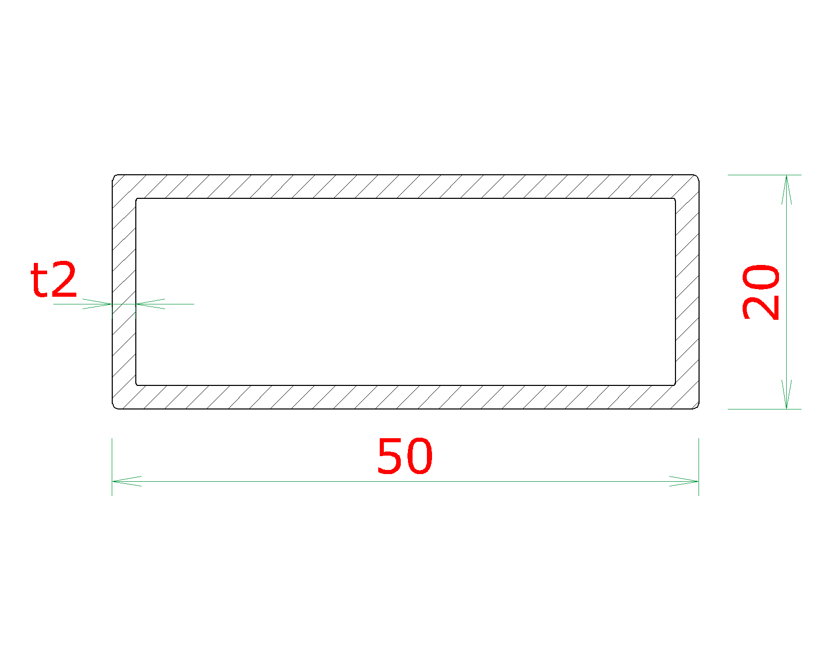 Profil 50 x 20 x 2 x 3000 mm, brúsená nerez AISI 304