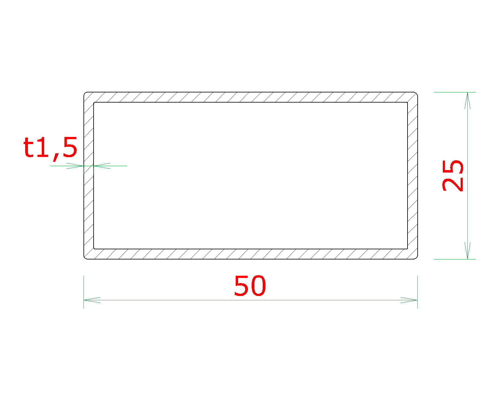 Profil 50 x 25 x 1,5 x 6000 mm, brúsená nerez AISI 304