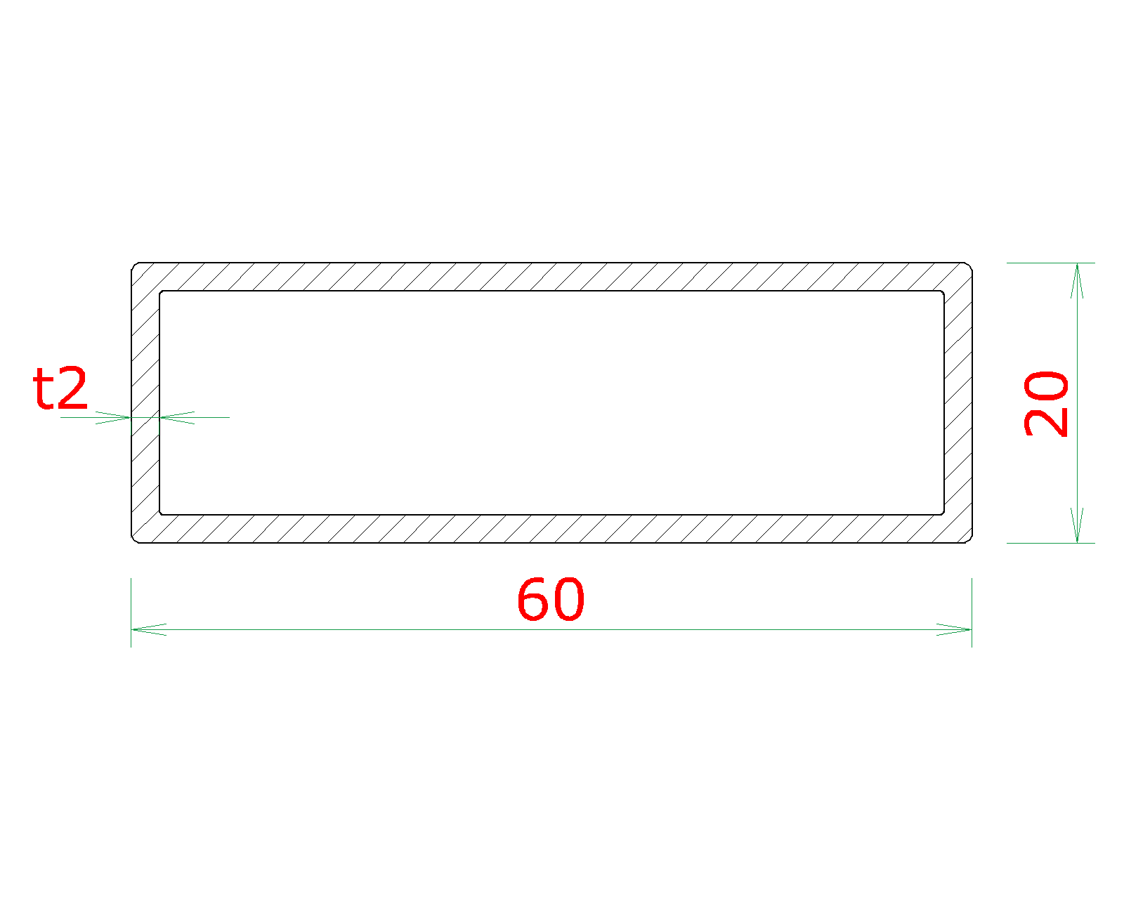 Profil 60 x 20 x 2 x 6000 mm, brúsená nerez AISI 304