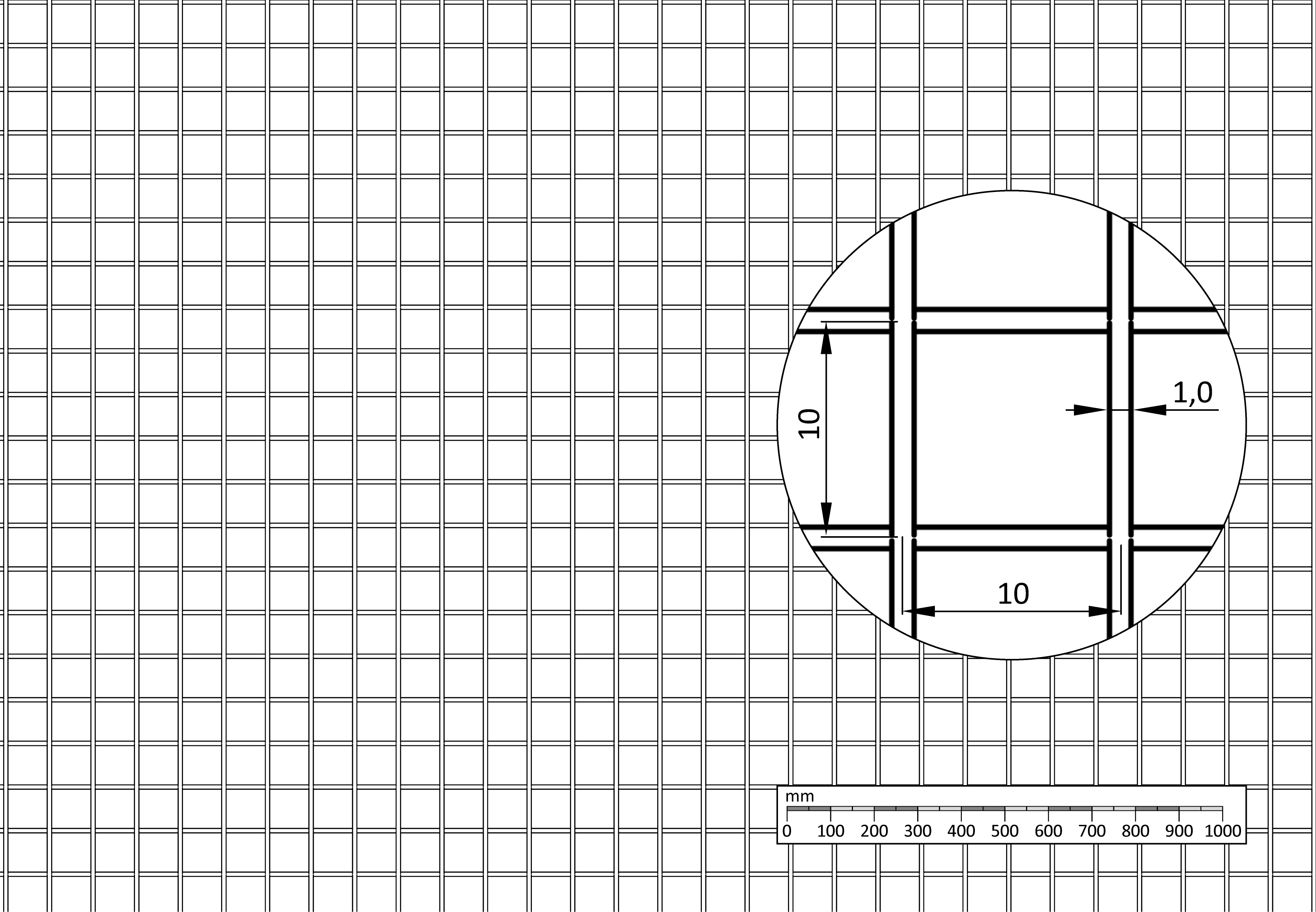 Zvárané sito, oko: 10 x 10 mm, hrúbka: 1 mm, AISI 304