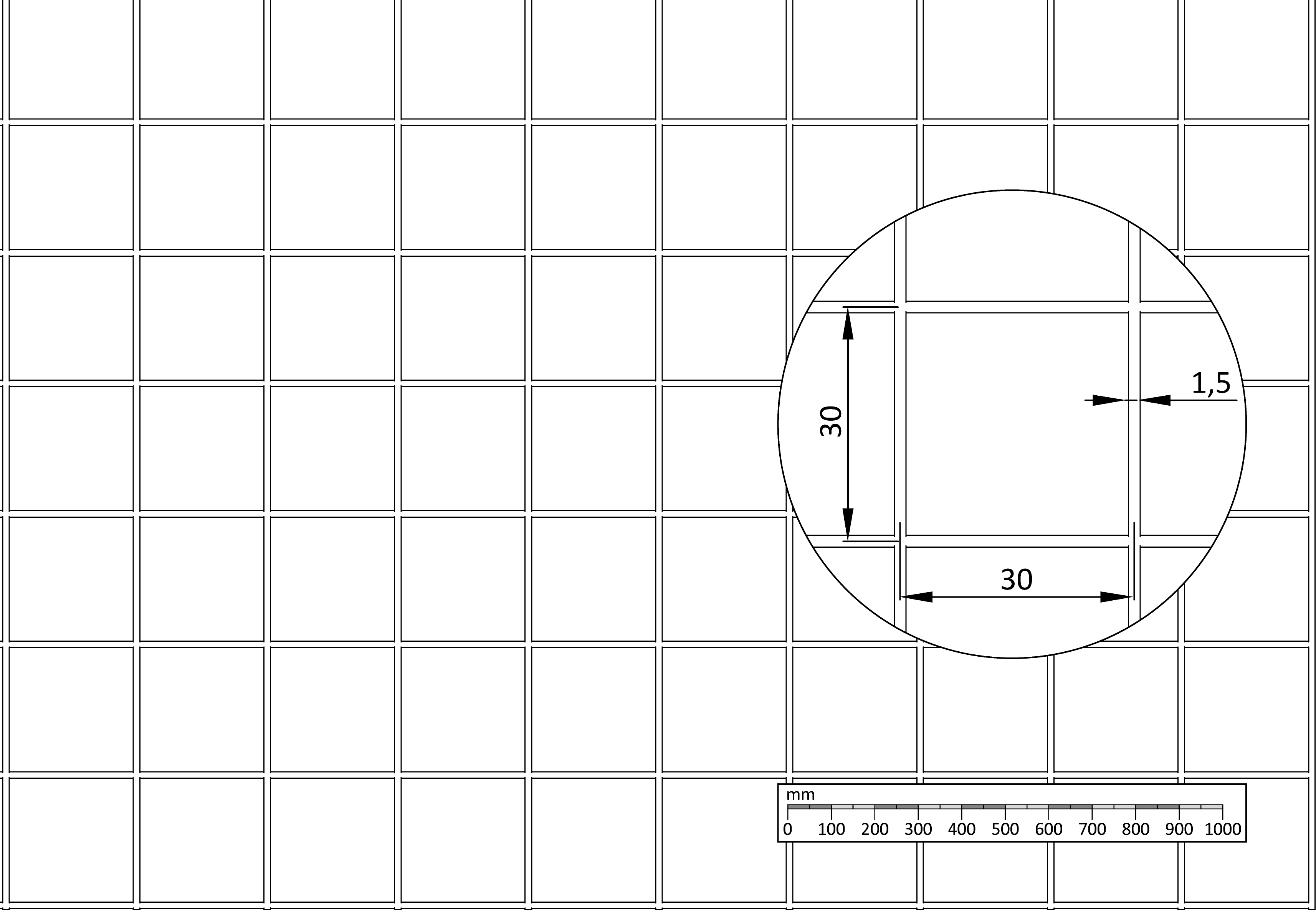 Zvárané sito, oko: 30 x 30 mm, hrúbka: 1,5 mm, AISI 304