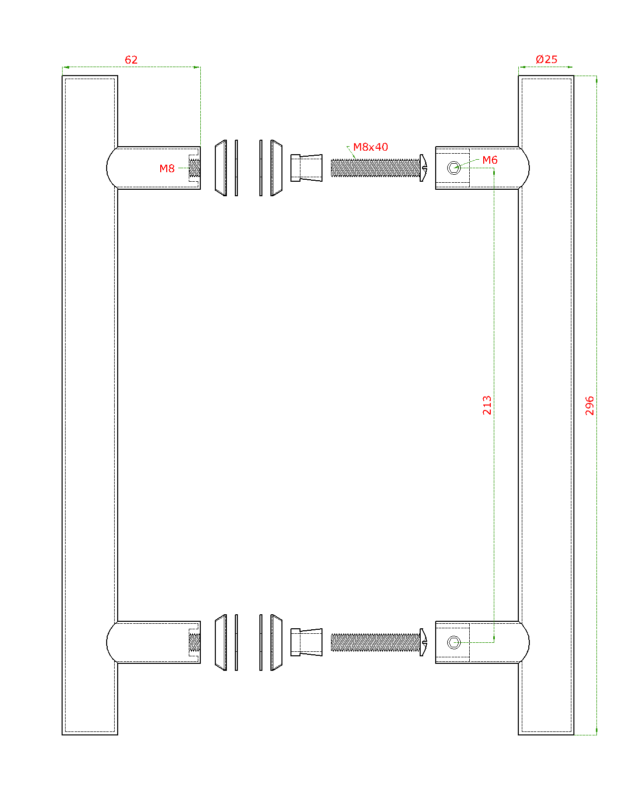 Madlo na dvere, L = 296 mm, leštená/brúsená AISI 304