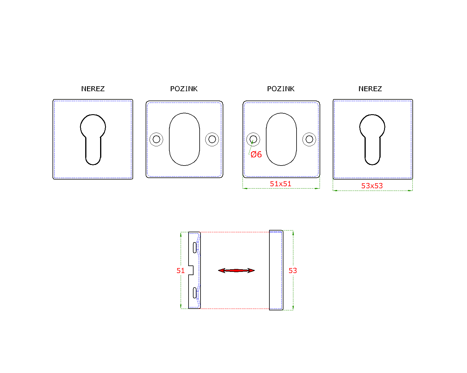 Štvorcová rozeta na cylindrickú vložku, brúsená AISI 304
