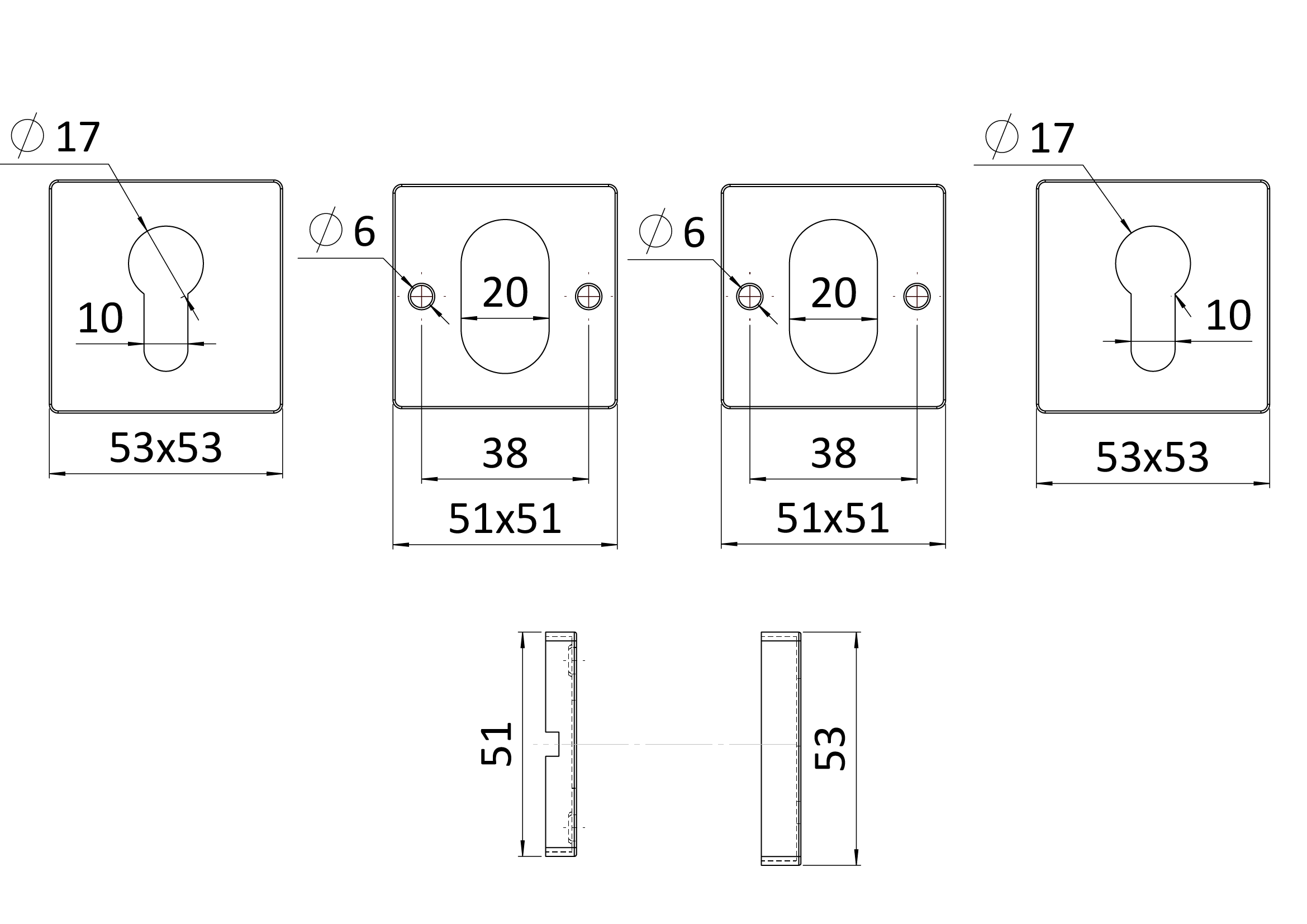 Štvorcová rozeta na cylindrickú vložku, brúsená AISI 304