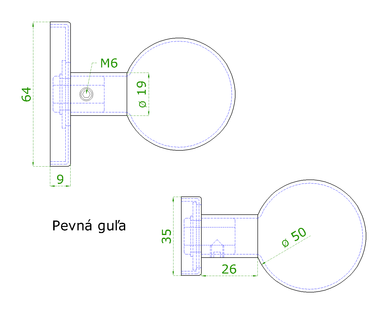 Guľa s oválnou rozetou, pevná, brúsená nerez AISI 304