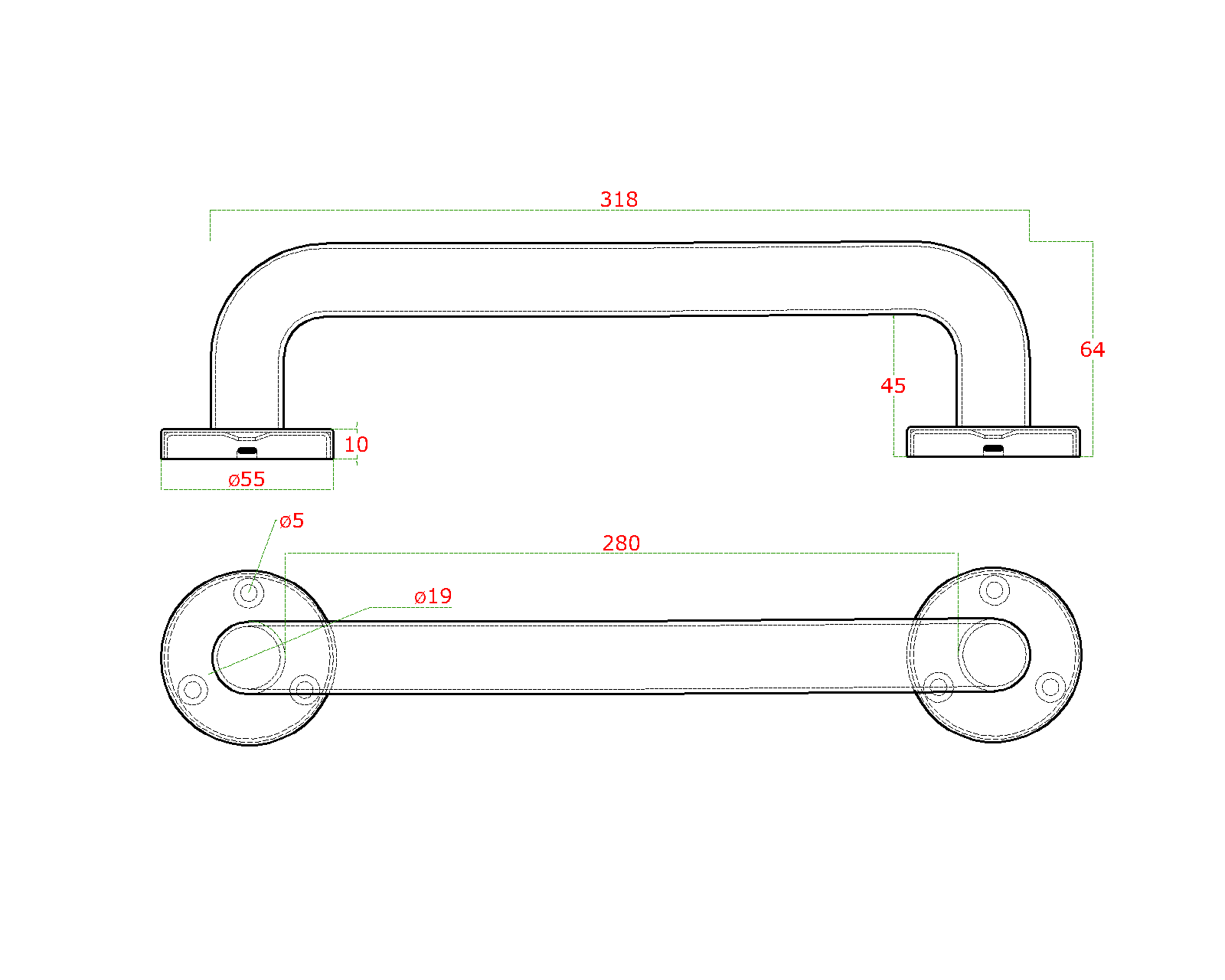 Madlo 318 x 64 mm, brúsená nerez AISI 304