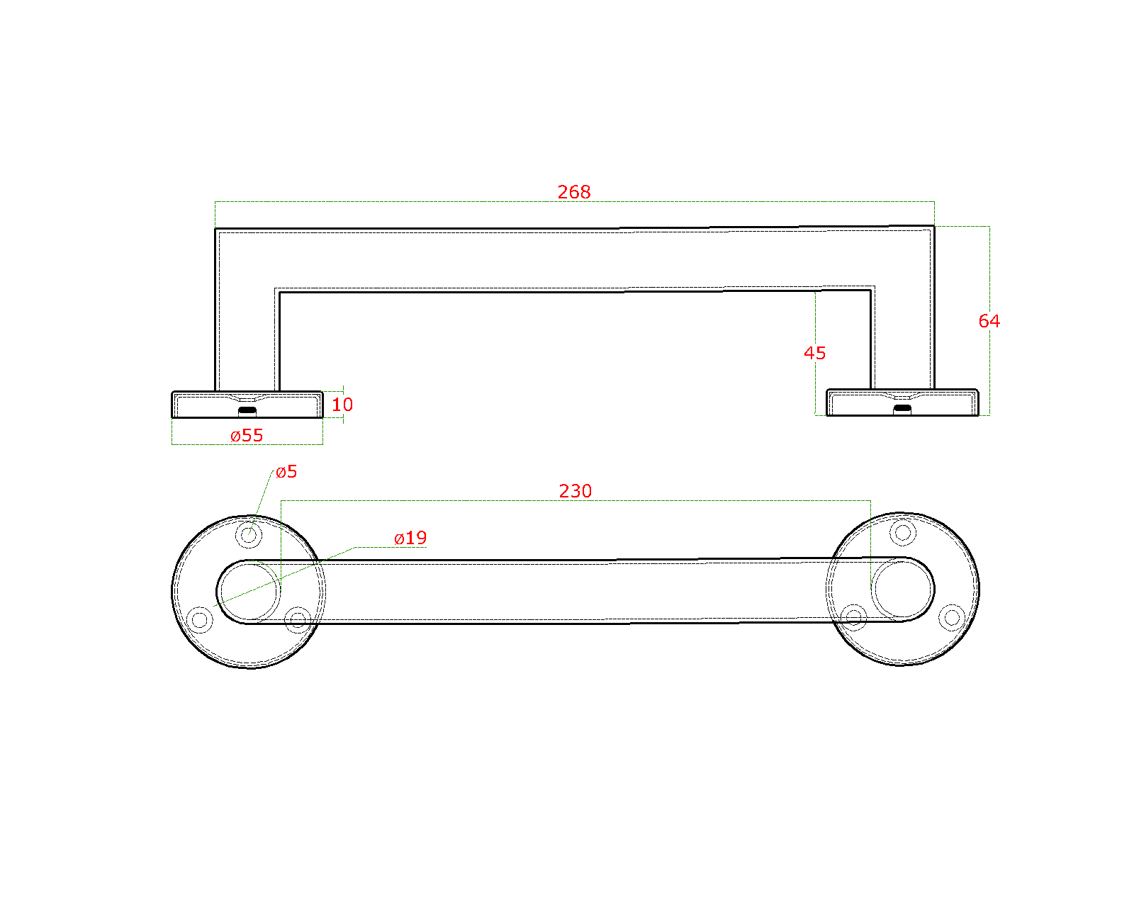 Madlo L = 268 mm, brúsená nerez AISI 304