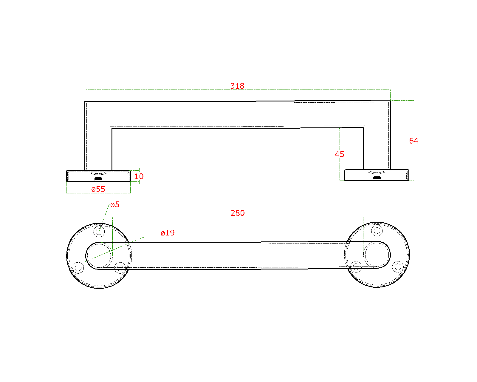Madlo L = 318 mm, brúsená nerez AISI 304