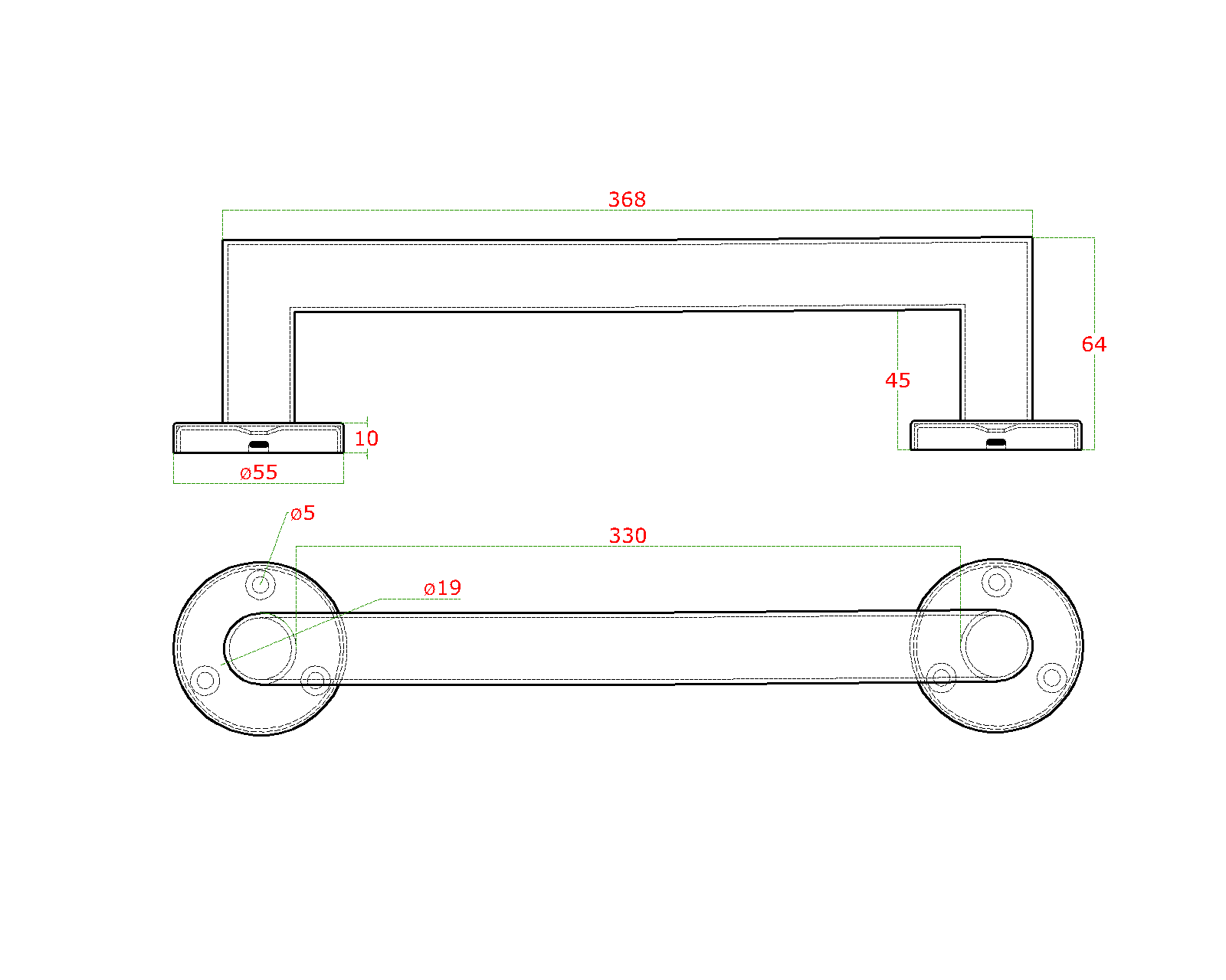 Madlo L = 368 mm, brúsená nerez AISI 304