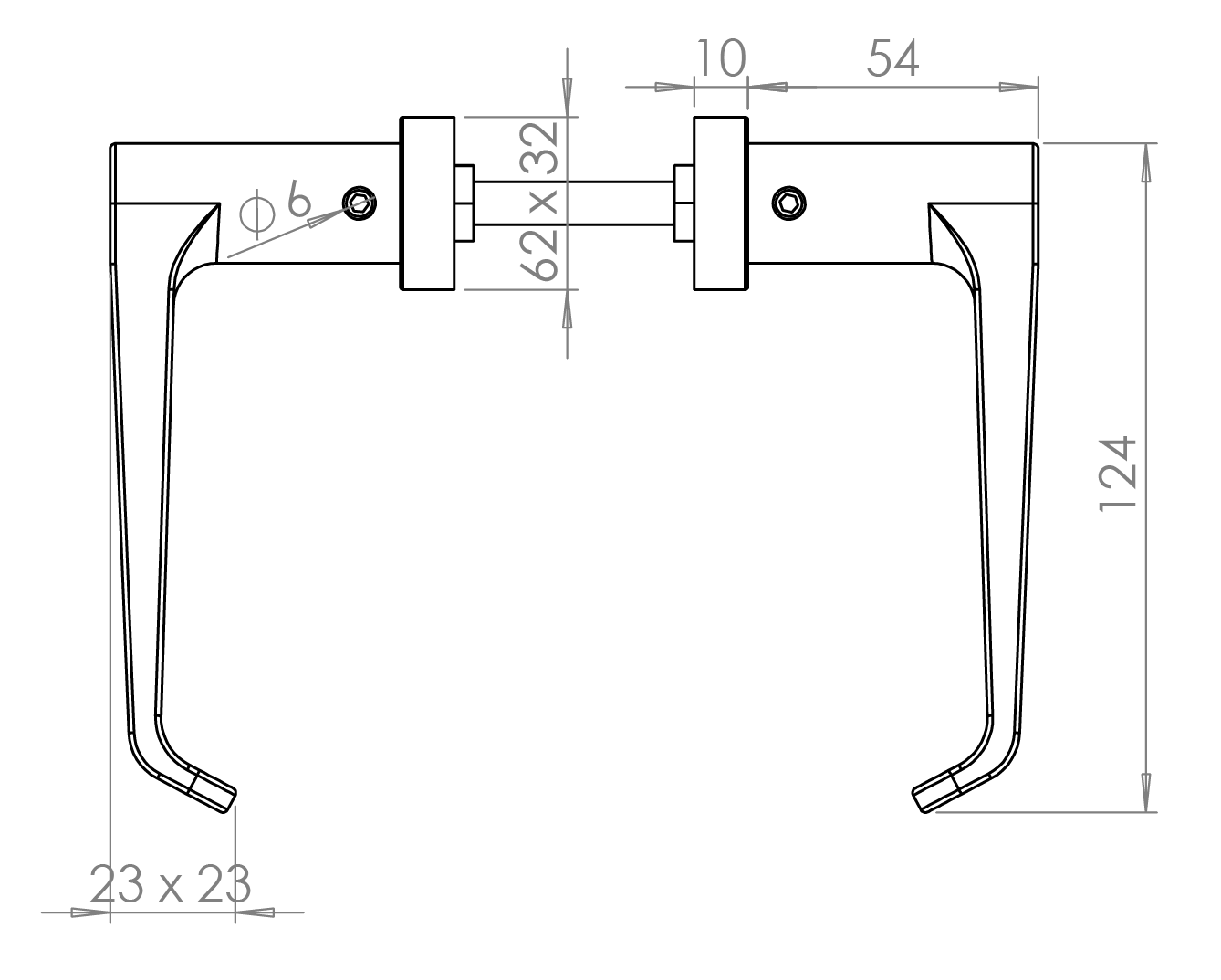 Kľučka vrátane dolnej rozety, L = 124 mm, brúsená AISI 304