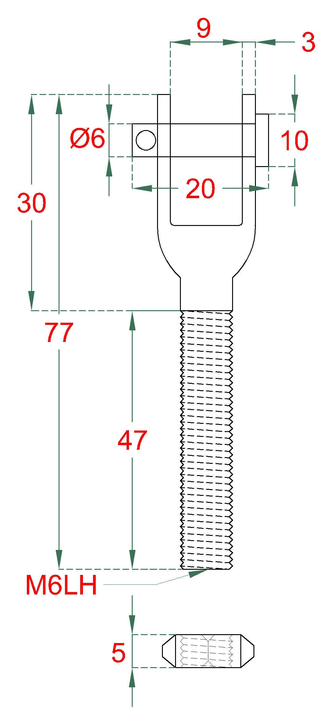 Nerezový úchyt s ľavým závitom LH6, AISI 304
