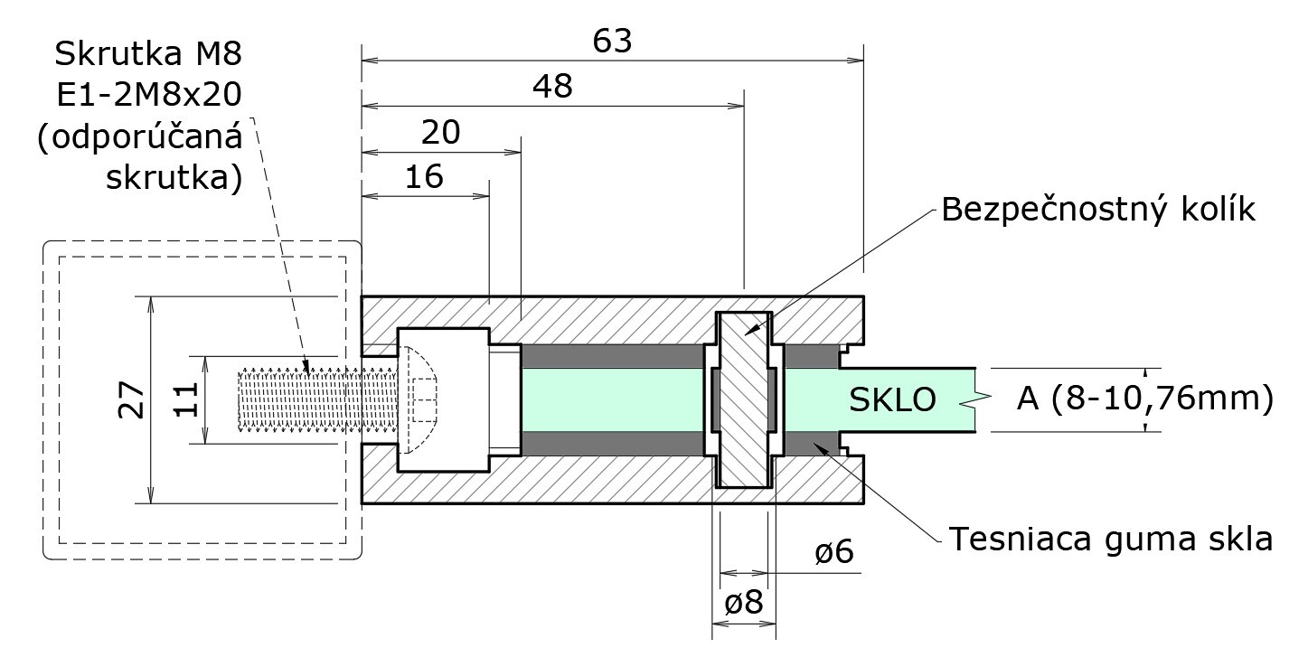 Svorka plochá na jokel 40 x 40 mm, brúsená nerez AISI 304