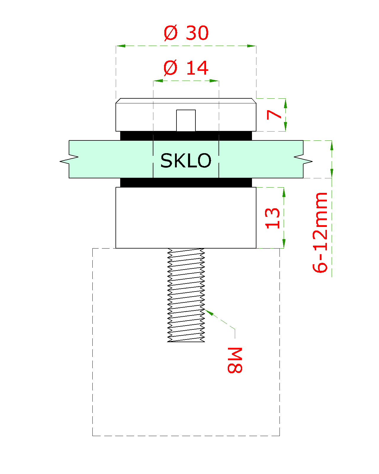 Svorka bodová plochá, sklo 6 - 12 mm, brúsená AISI 304