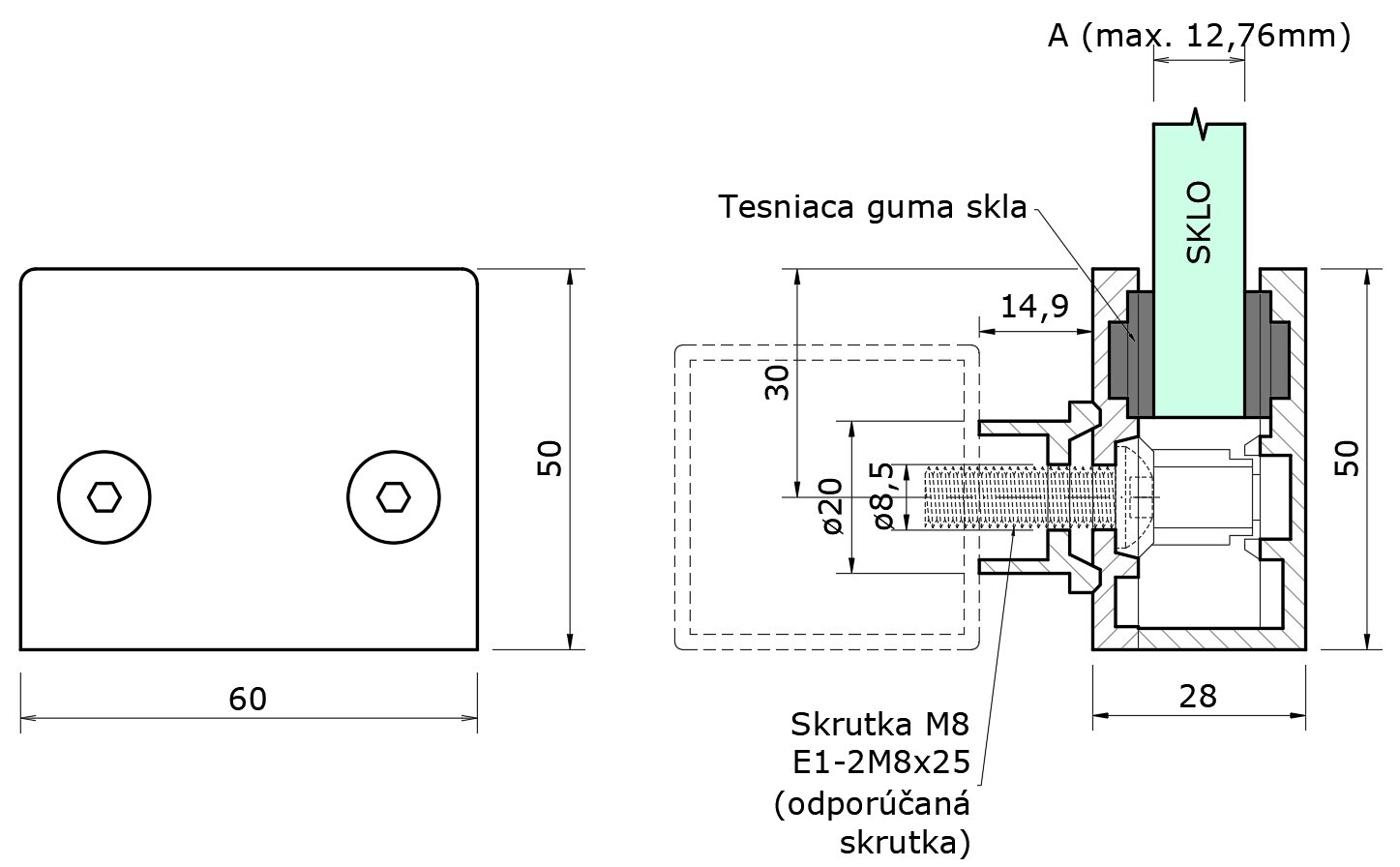 Svorka koncová na jokel, sklo 8 - 12,76 mm, brúsená AISI 304