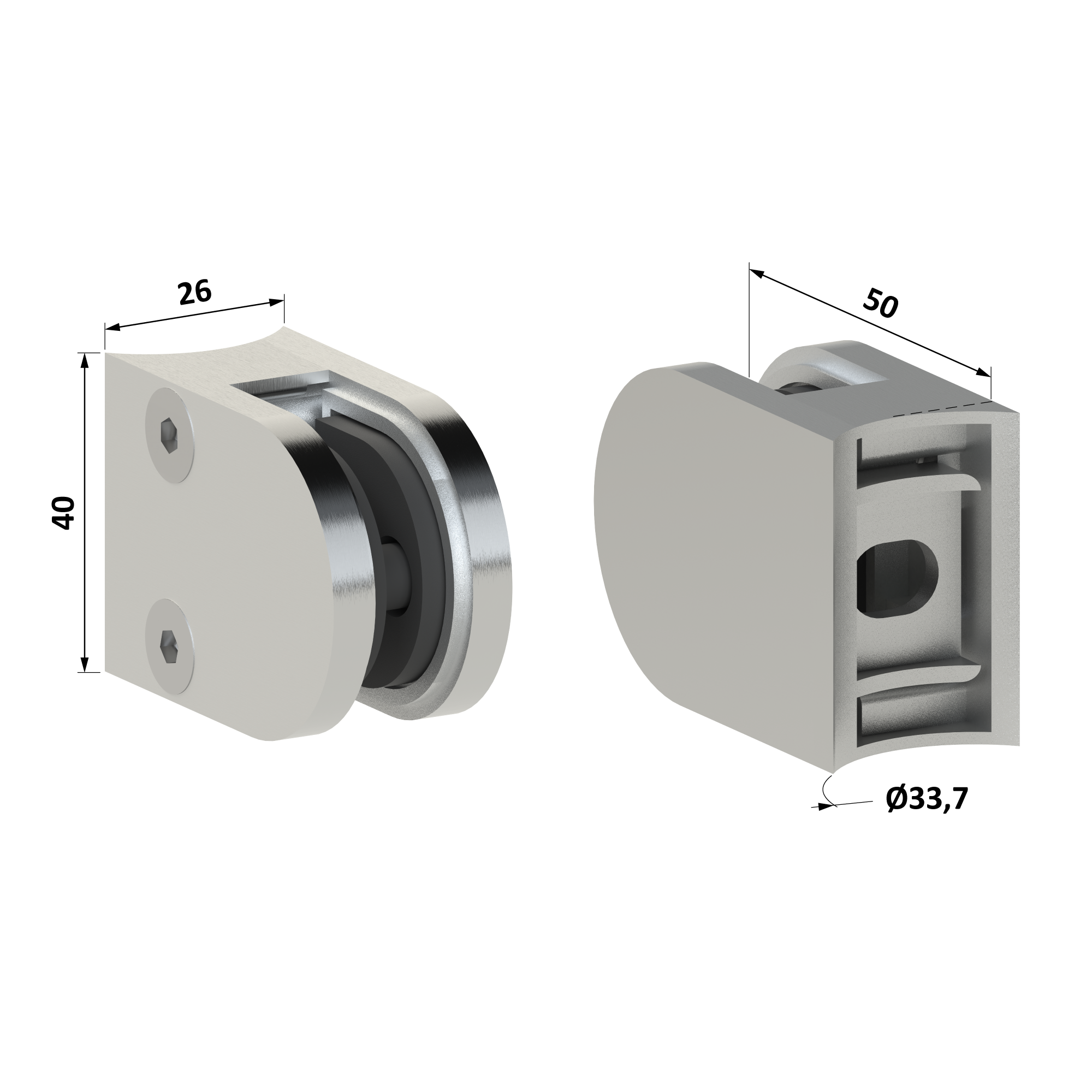 Svorka na trubku ø 33,7 mm, sklo 6 - 10,76 mm, AISI 304