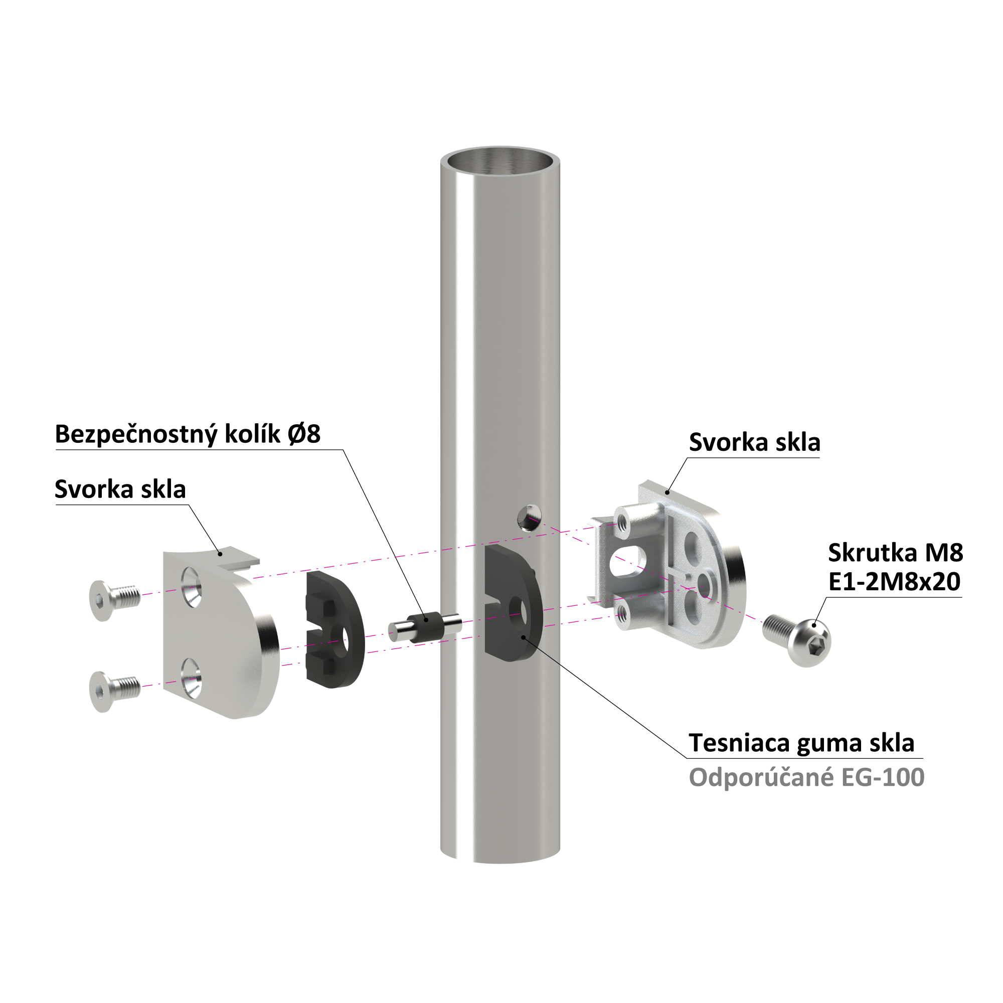 Svorka na trubku ø 33,7 mm, sklo 6 - 10,76 mm, AISI 304