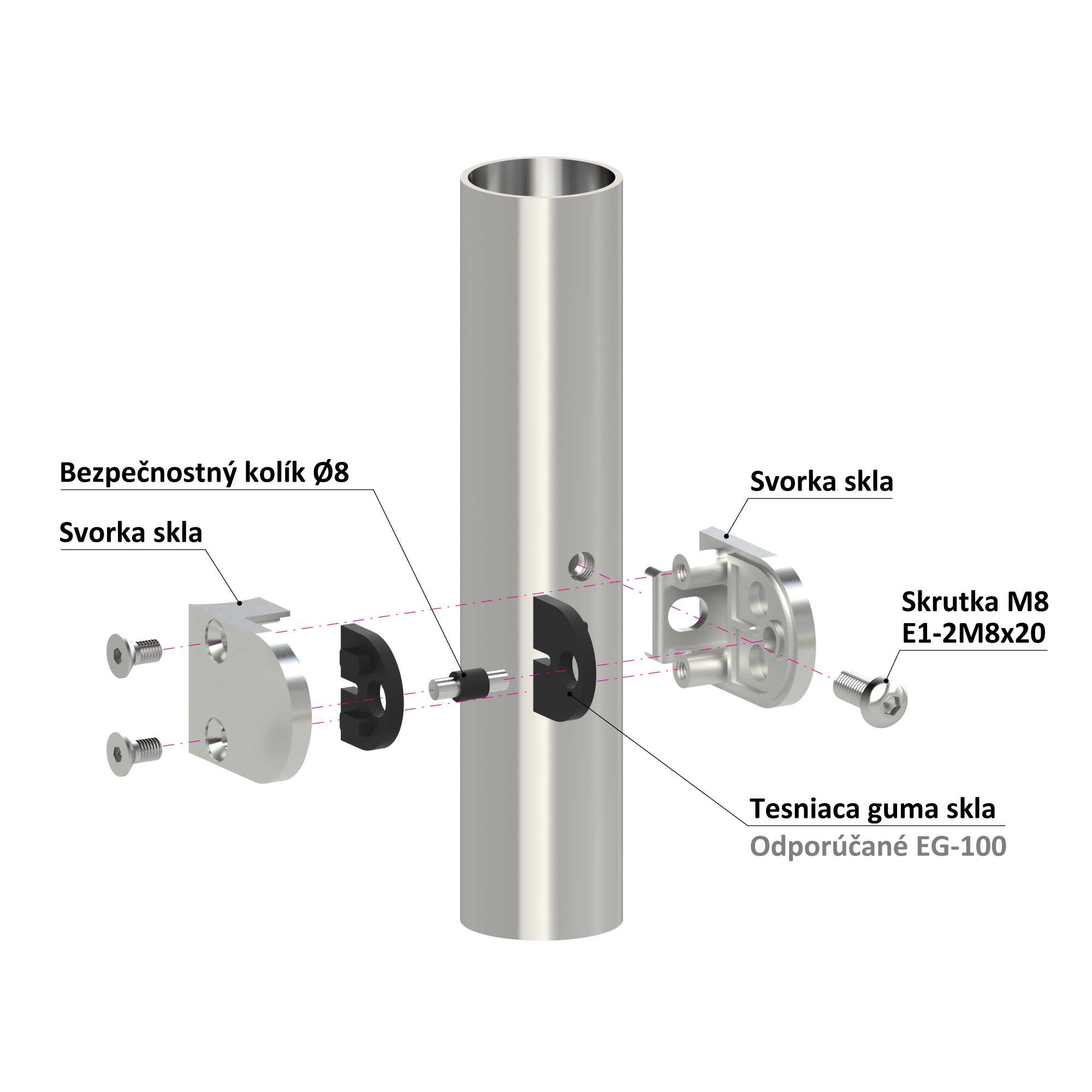 Svorka na trubku ø 42,4 mm, sklo 6 - 10,76 mm, AISI 304