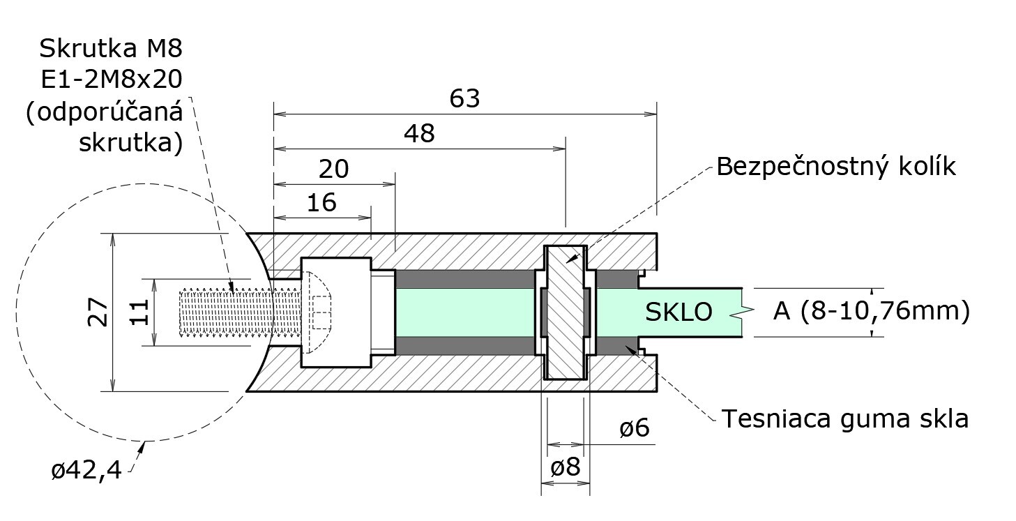 Svorka na trubku ø 42,4 mm, sklo 6 - 10,76 mm, AISI 304