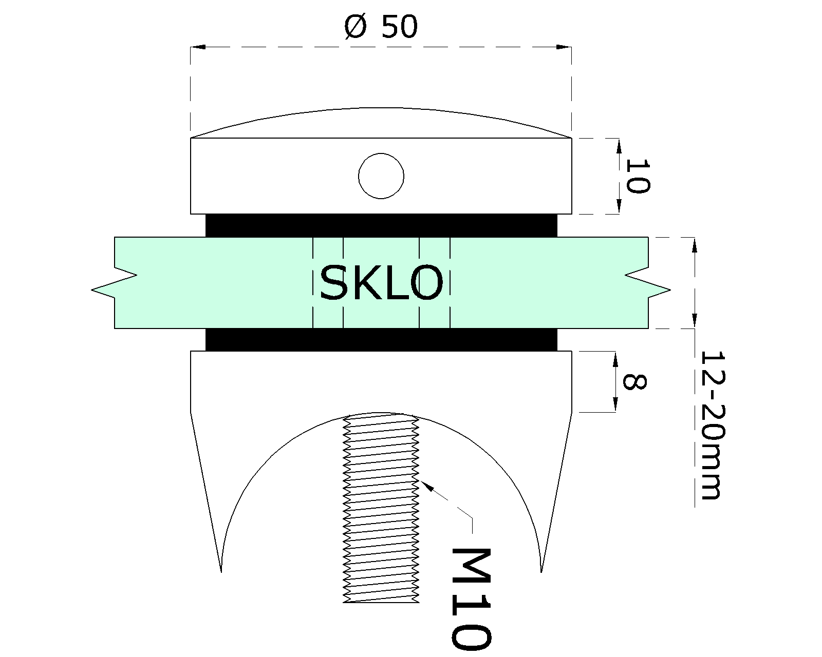 Svorka bodová na sklo 12 - 20 mm, brúsená AISI 304