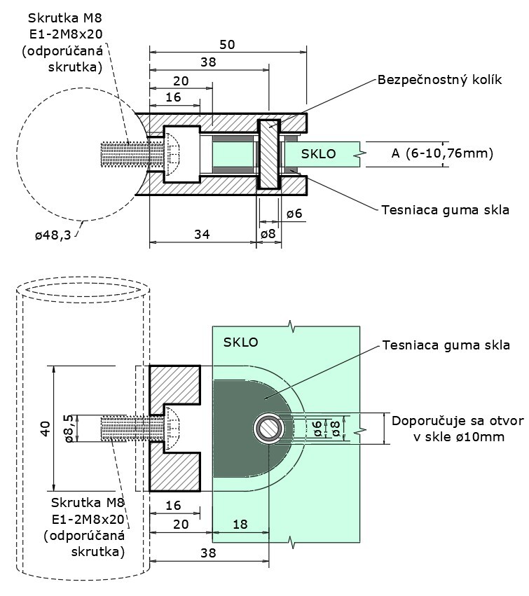 Svorka na trubku ø 48,3 mm, sklo 6 - 10,76 mm, AISI 304