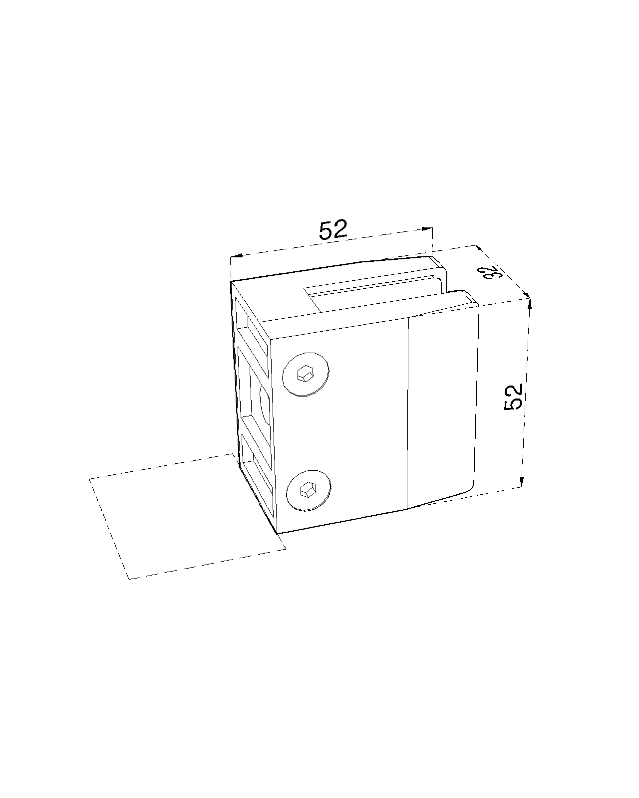 Svorka na jokel 40 x 40 mm, sklo 8 - 12,76 mm, AISI 304