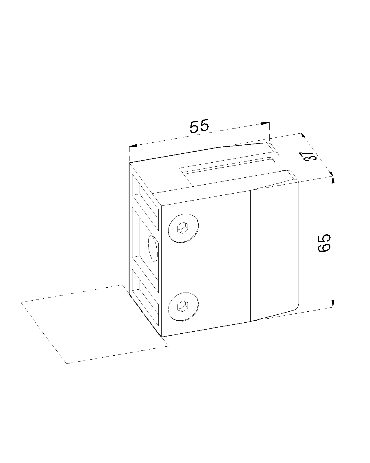 Svorka plochá na 40 x 40 mm, sklo 14 - 17,52 mm, AISI 304