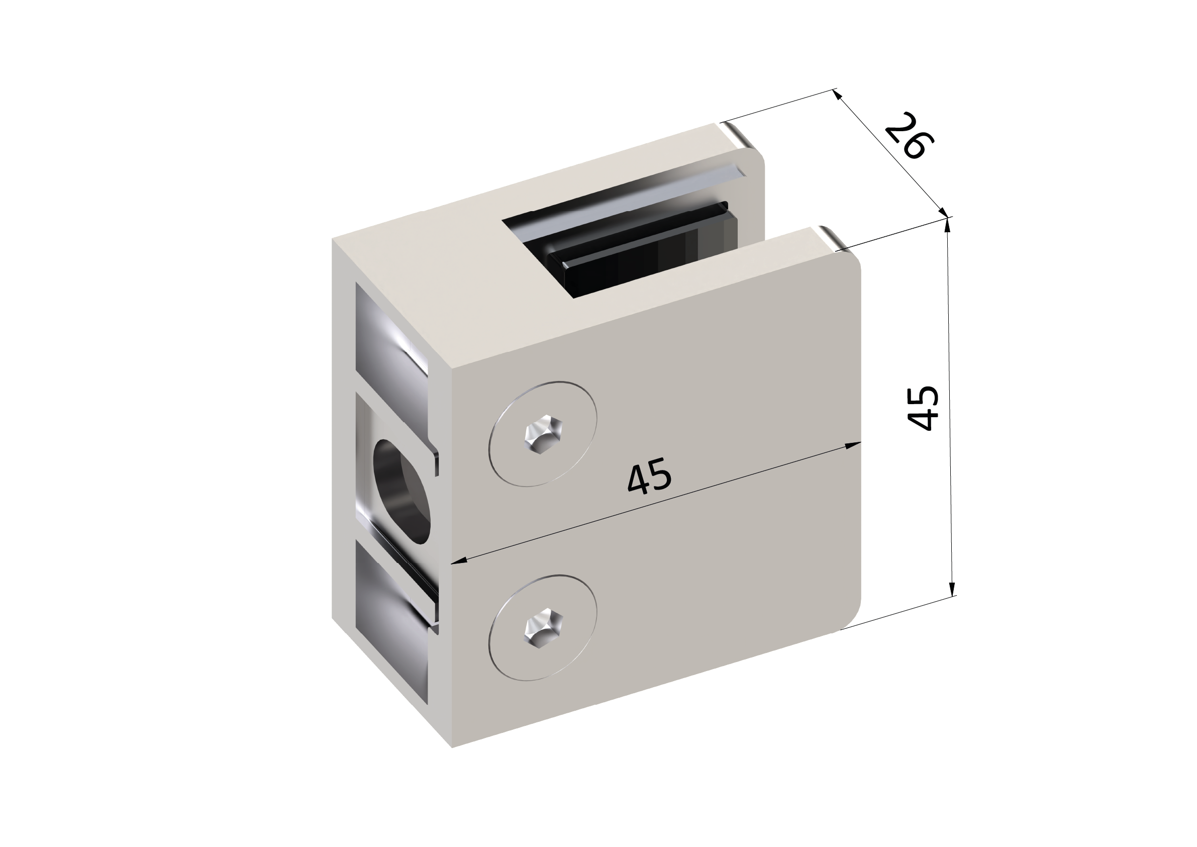 Svorka skla/plechu na jokel 40 x 40 mm, brúsená AISI 304