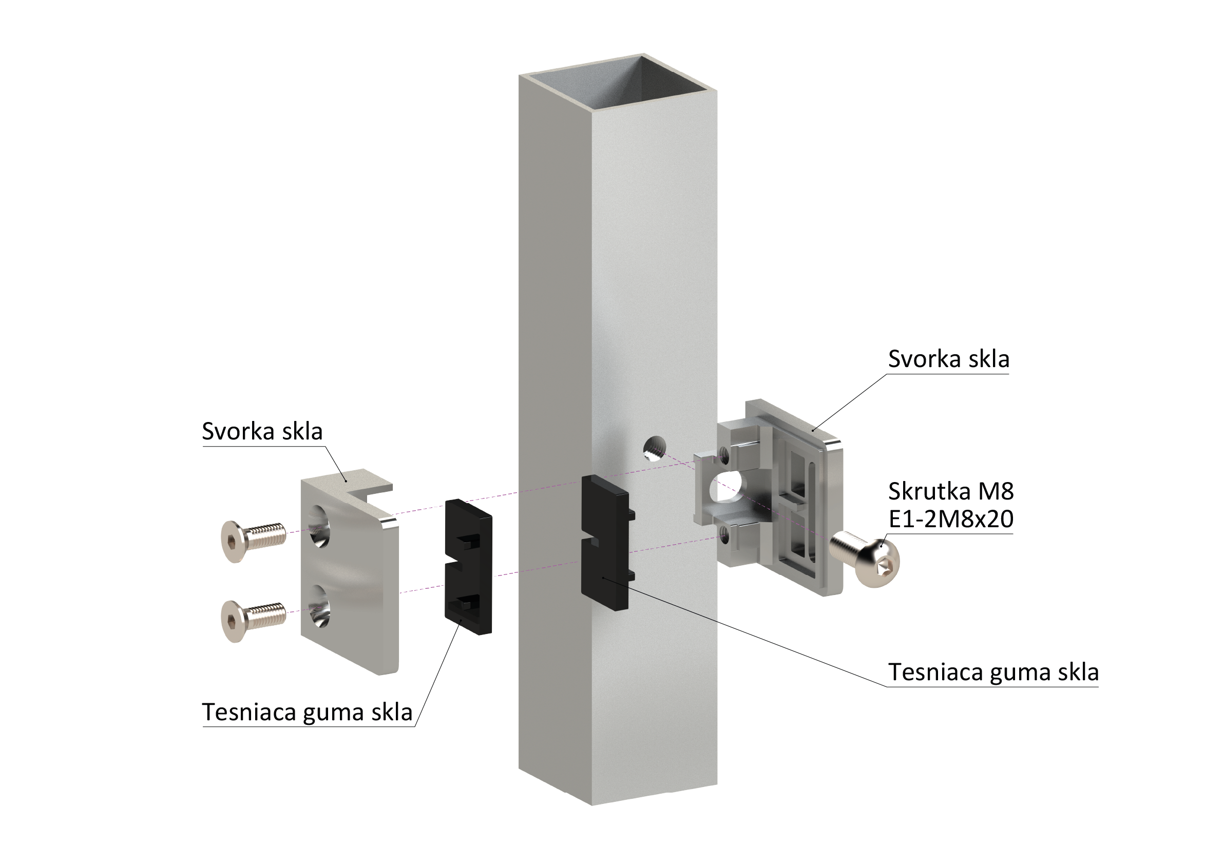 Svorka skla/plechu na jokel 40 x 40 mm, AISI 304, čierna