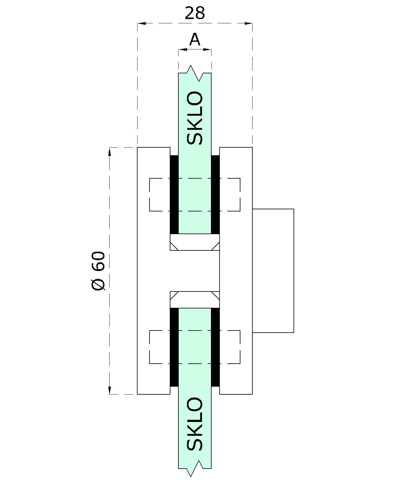 Svorka skla stredová ø 60 mm, sklo 8 - 12 mm, AISI 304